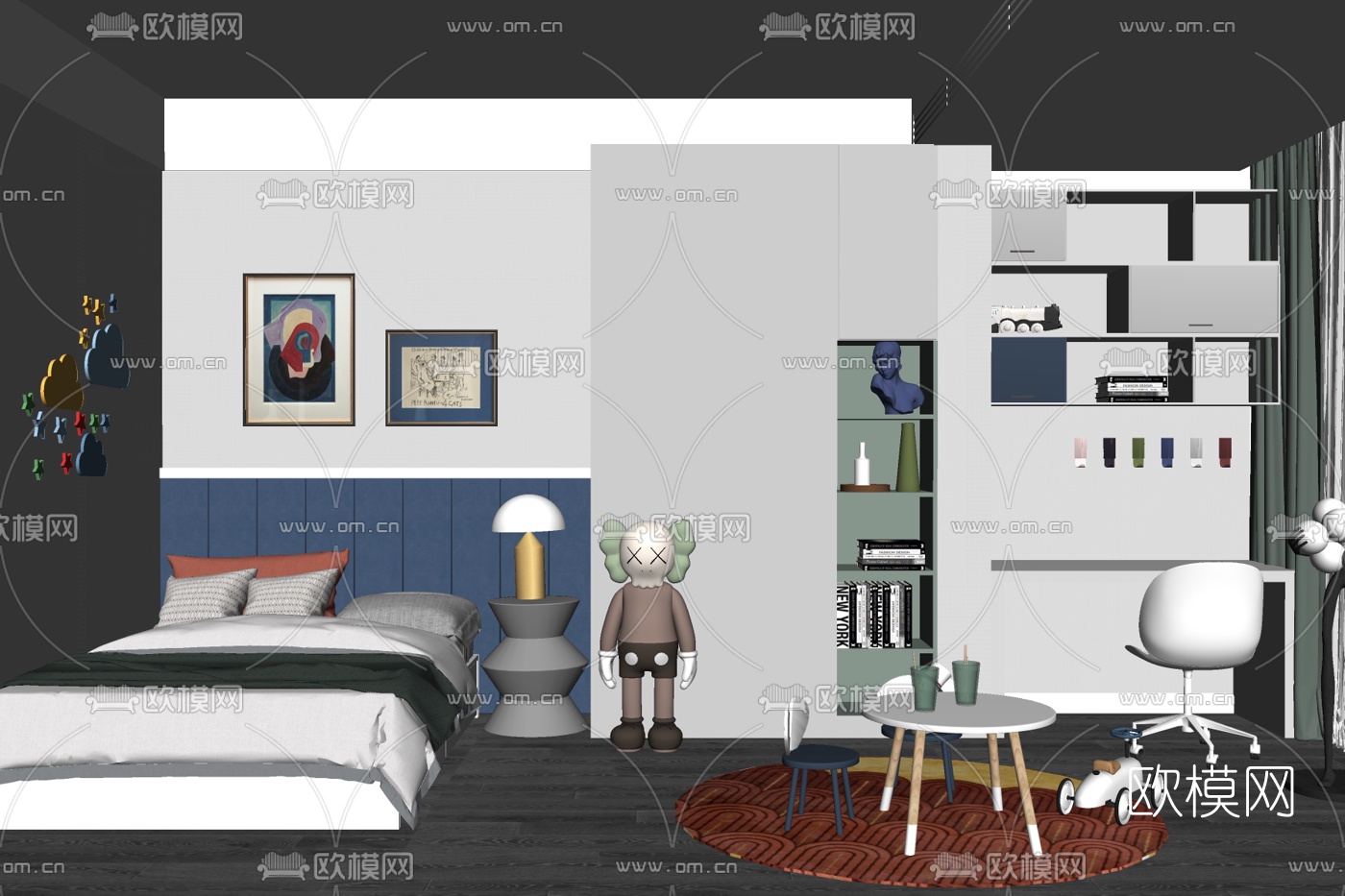 现代儿童床su模型下载