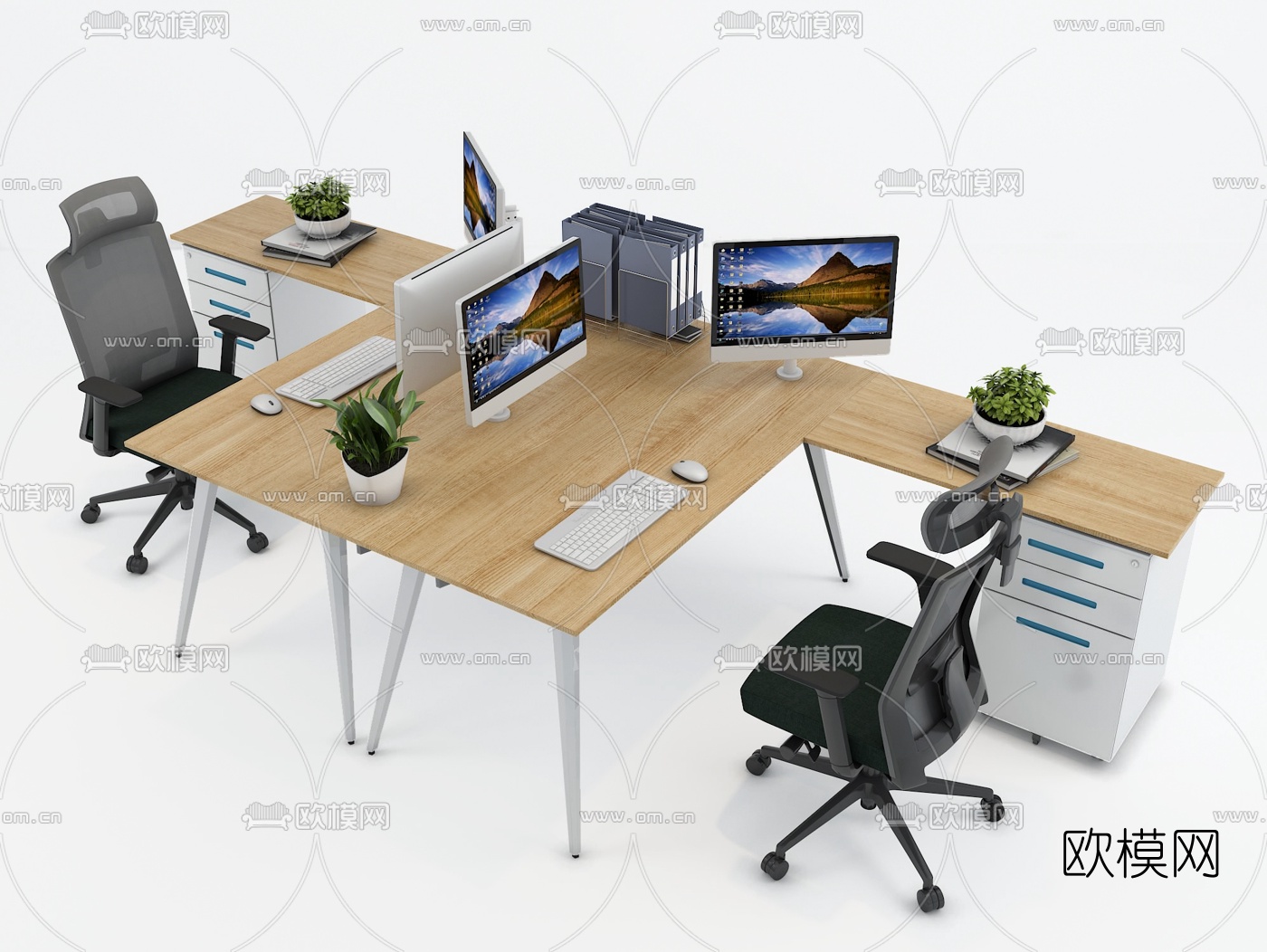 现代办公桌椅卡位3d模型