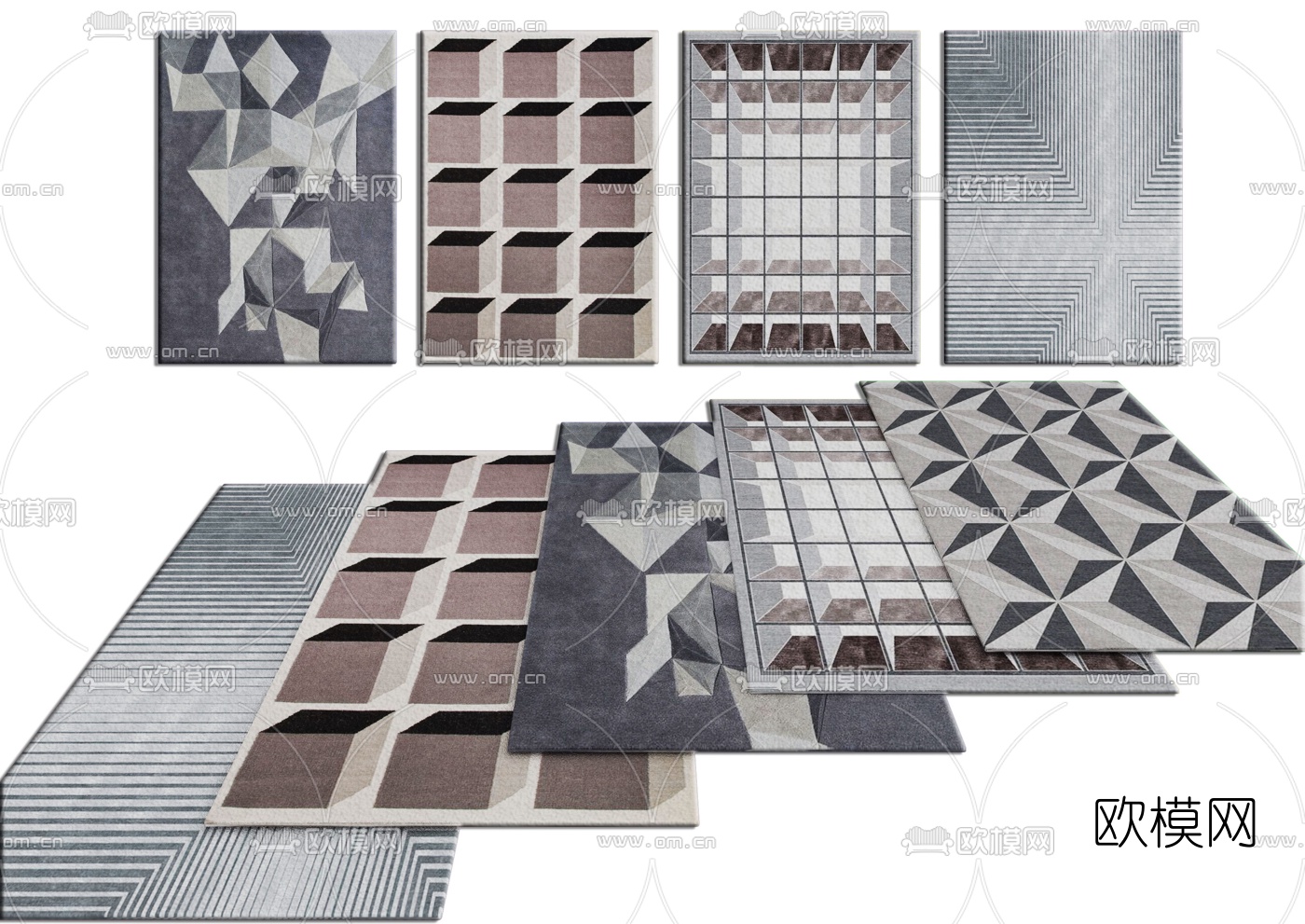 现代布艺方形地毯3d模型