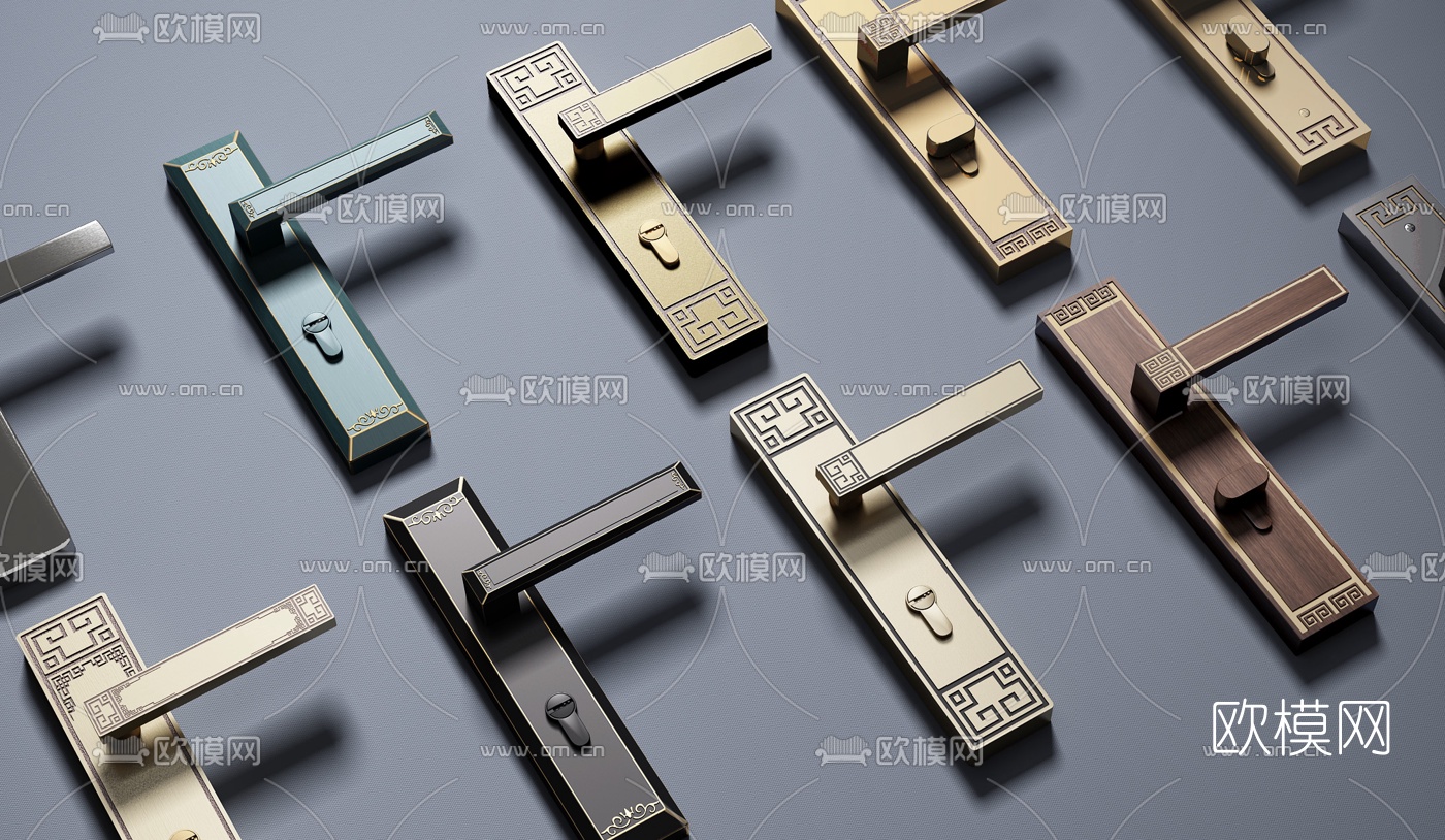 新中式门锁门拉手门把手3d模型下载（渲染图2）