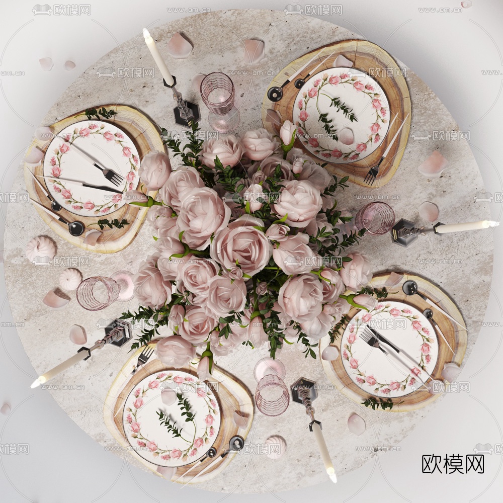 简欧刀叉盘餐具组合3d模型下载（渲染图2）