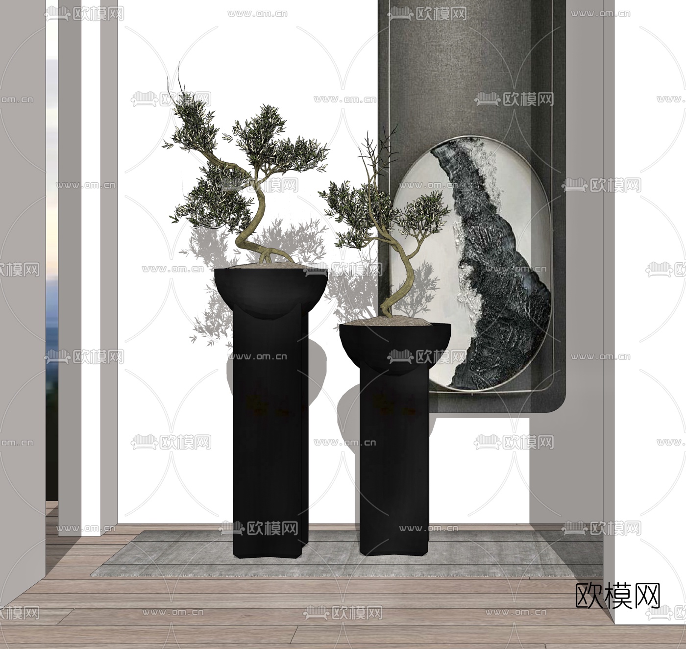 新中式绿植盆景su模型下载