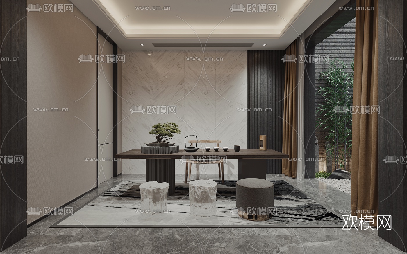现代轻奢别墅客厅休闲室3d模型