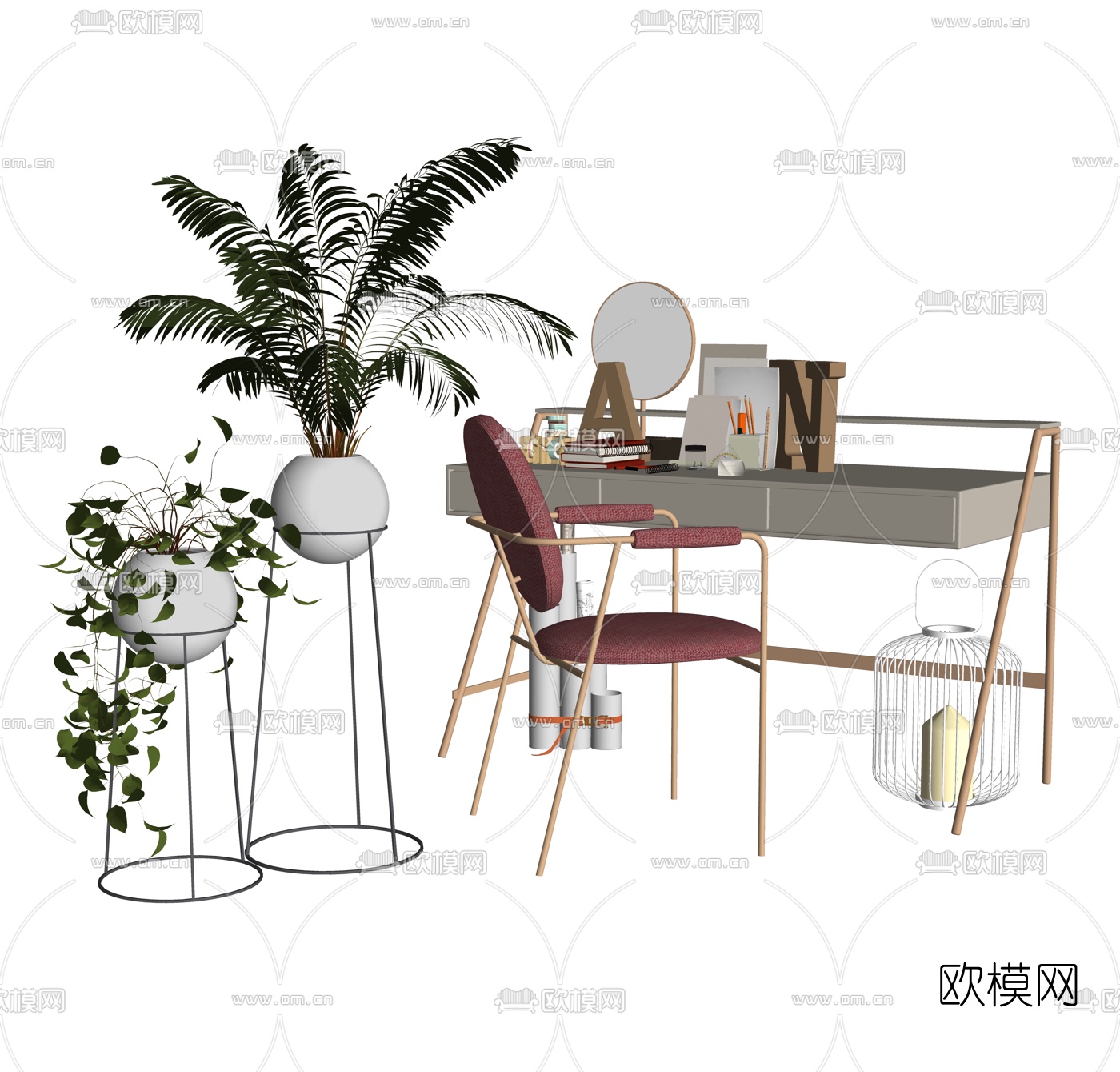 现代轻奢梳妆台su模型下载（渲染图2）