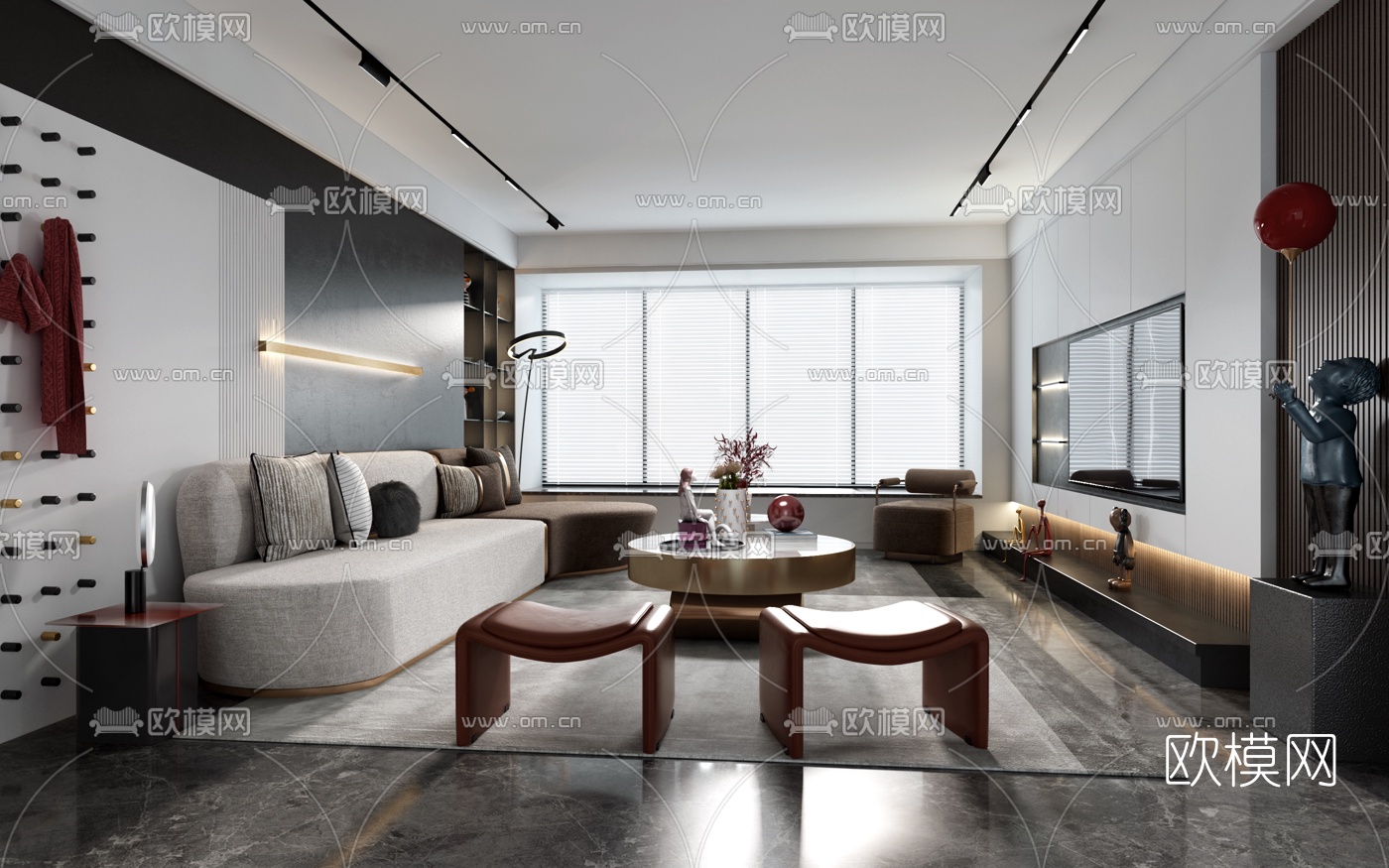现代轻奢客厅餐厅3d模型