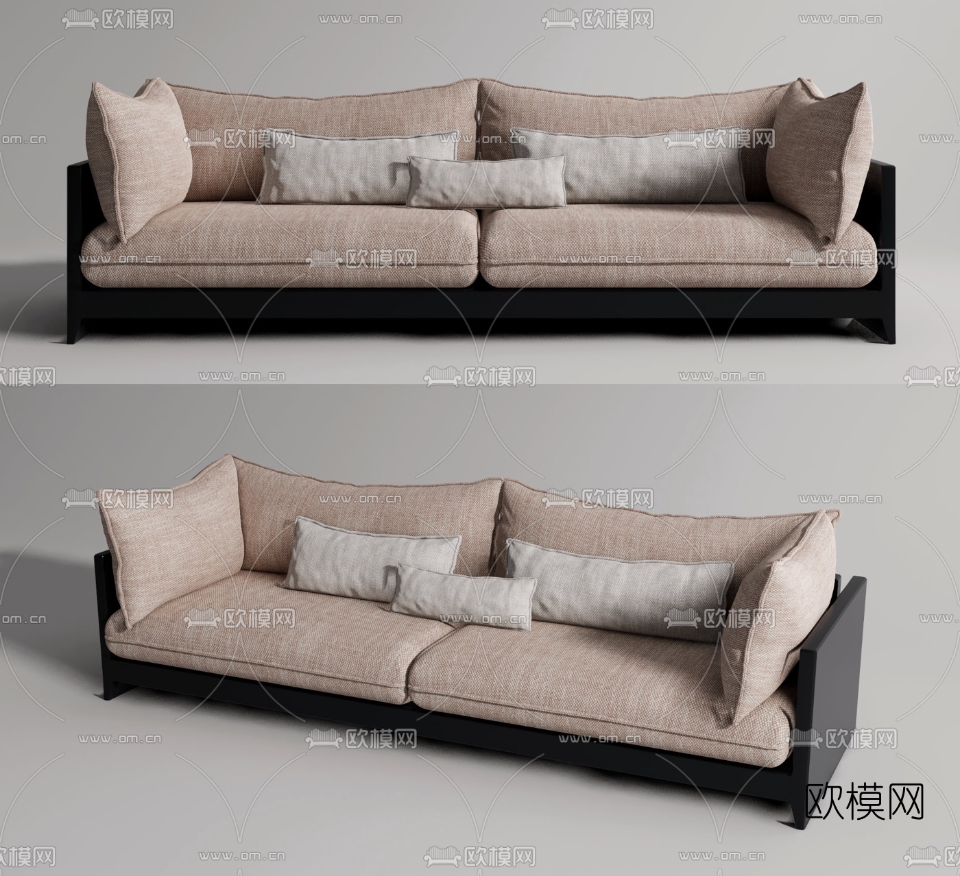 新中式布艺双人沙发su模型下载（渲染图1）