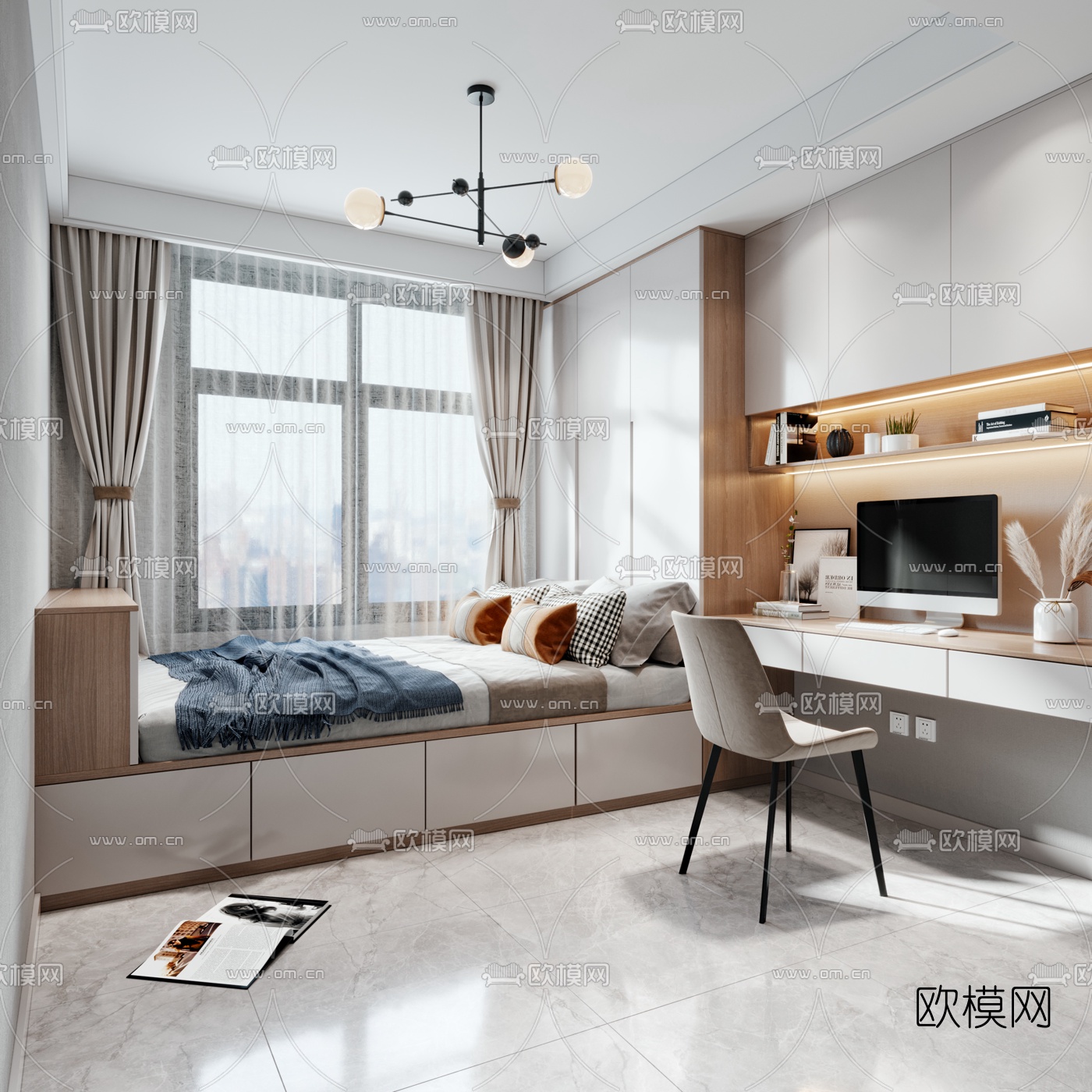 现代榻榻米卧室书房3d模型