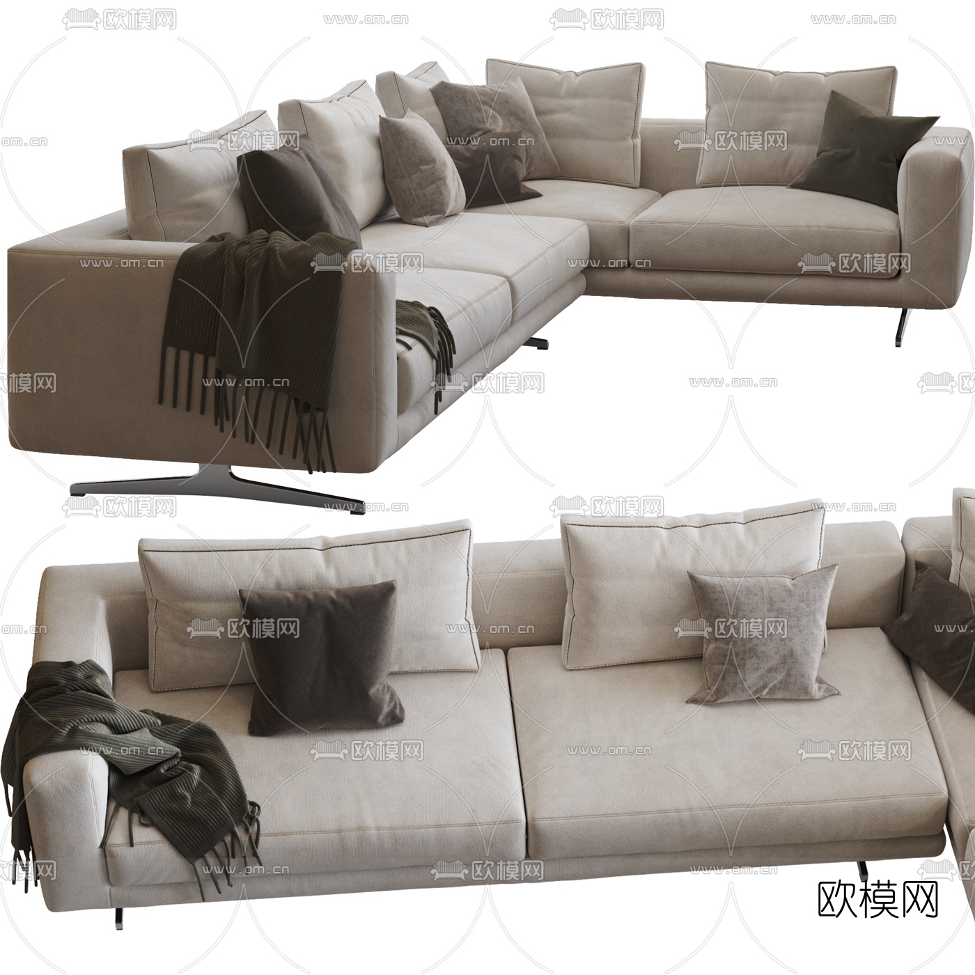 现代布艺转角沙发3d模型下载_ID10149222_3dmax免费模型-欧模网
