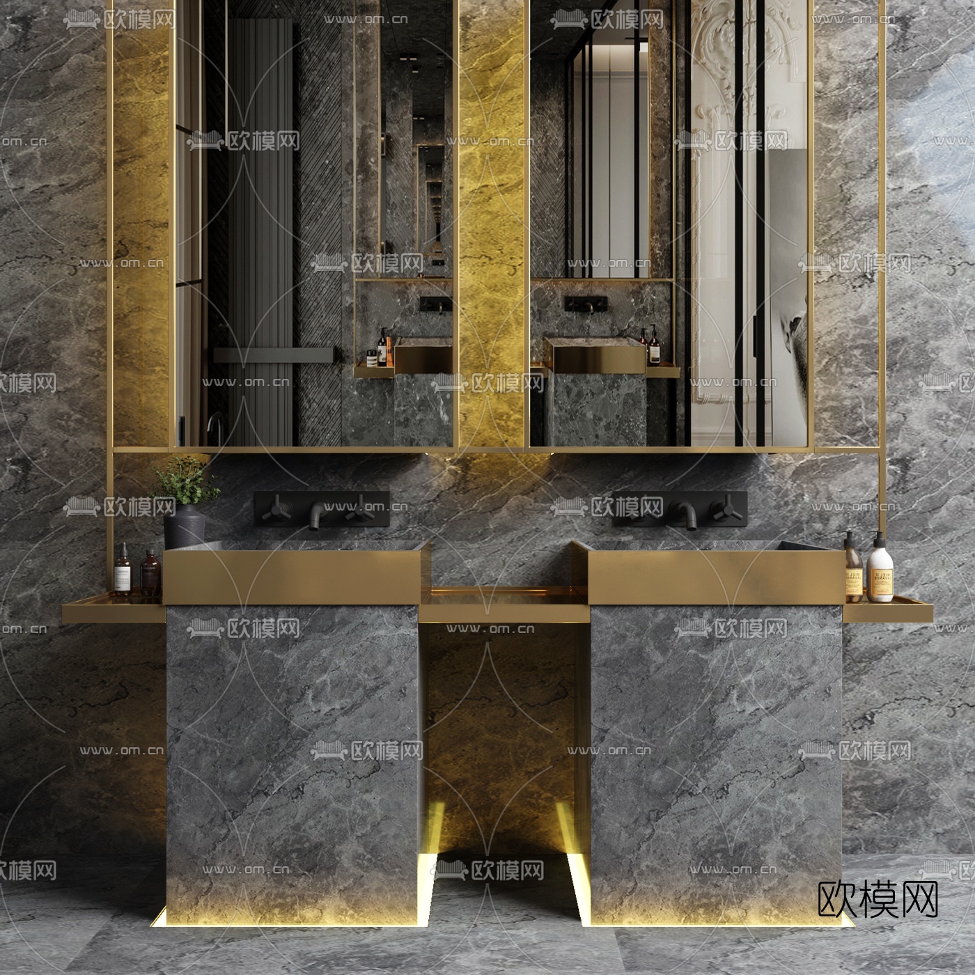 现代轻奢洗手台3d模型下载