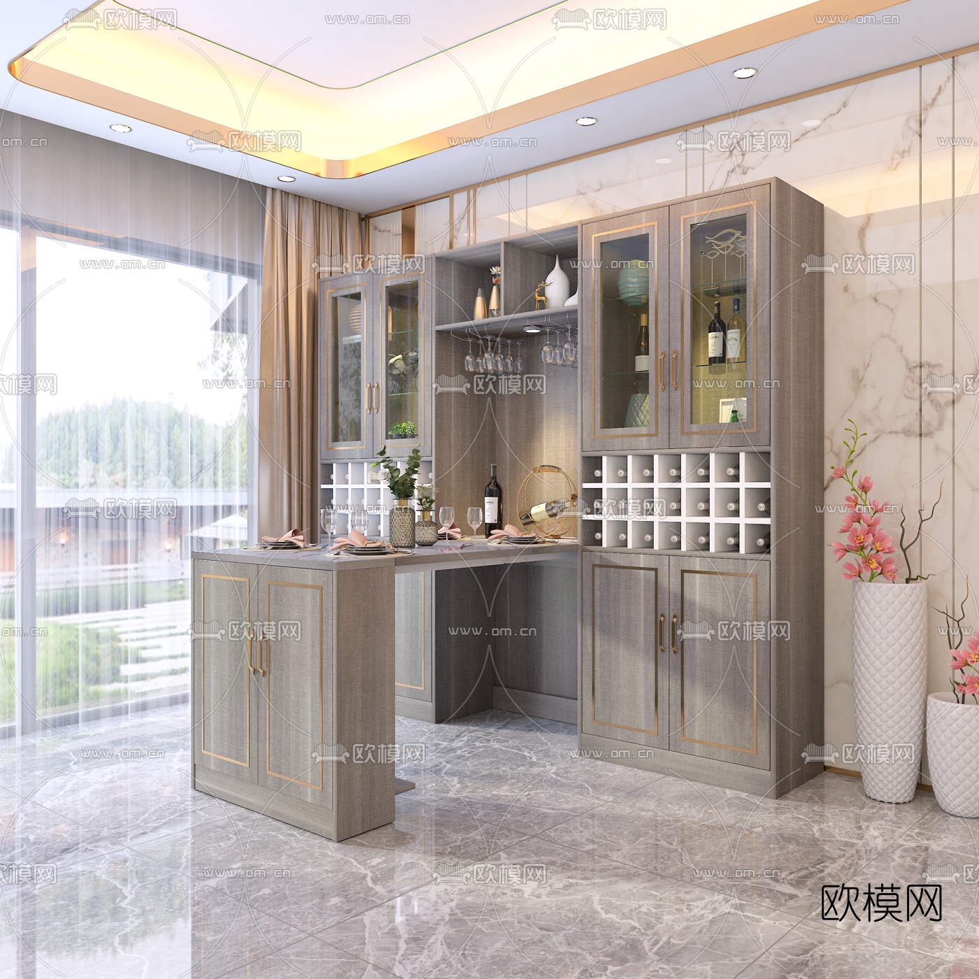 新中式折叠酒柜餐边柜免费3d模型下载_ID10072171_3dmax免费模型-欧模网