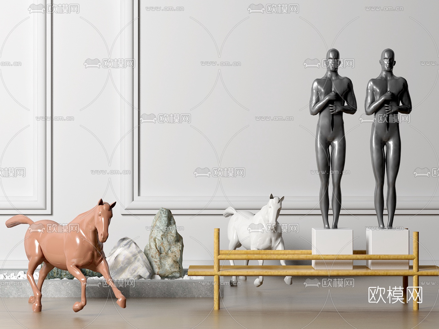 现代人物骏马雕塑摆件3d模型下载