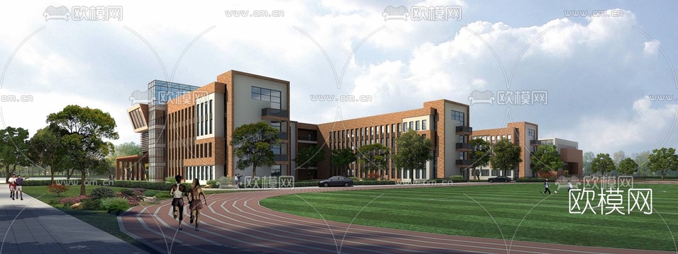 现代学校外观3d模型下载(渲染图2)