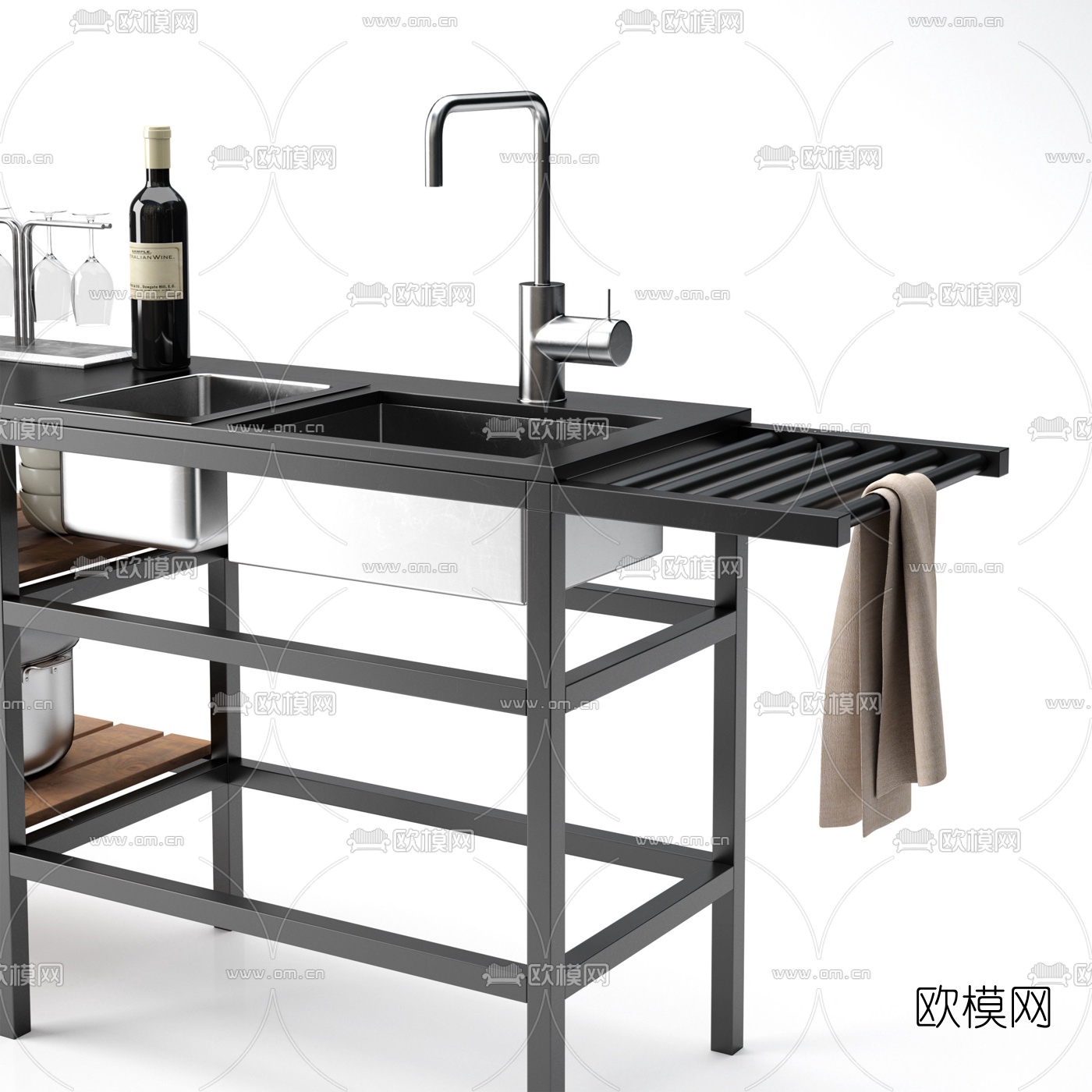 现代烧烤炉操作台3d模型下载（渲染图3）