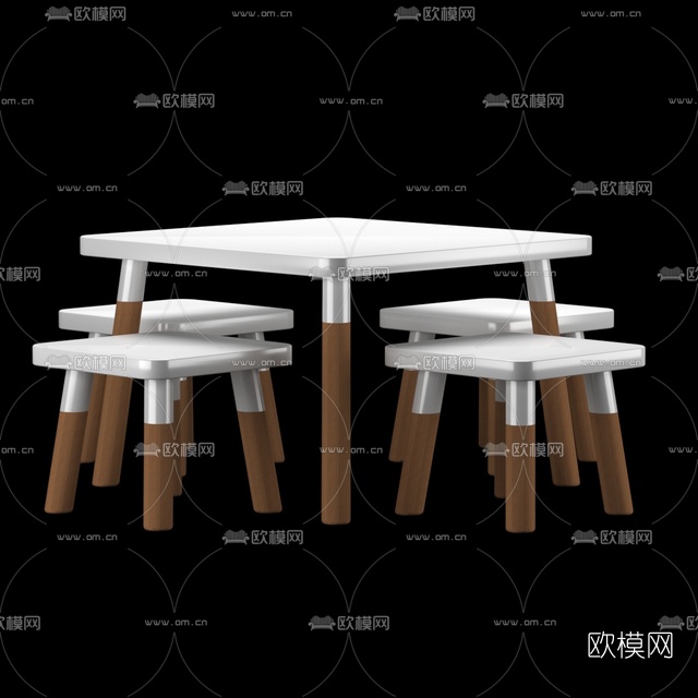 北欧实木儿童桌椅免费3d模型下载