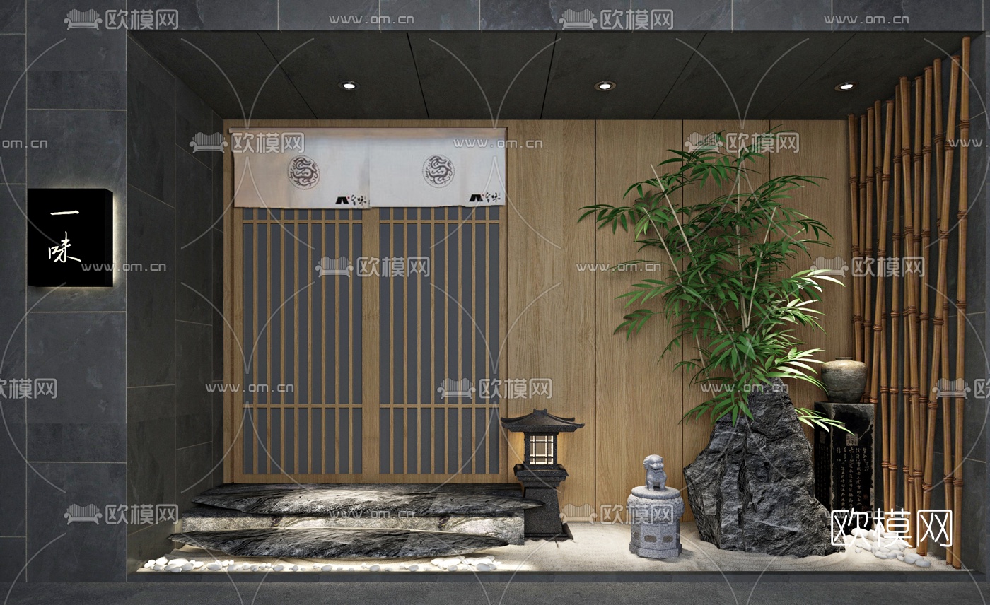 日式料理店门头3d模型