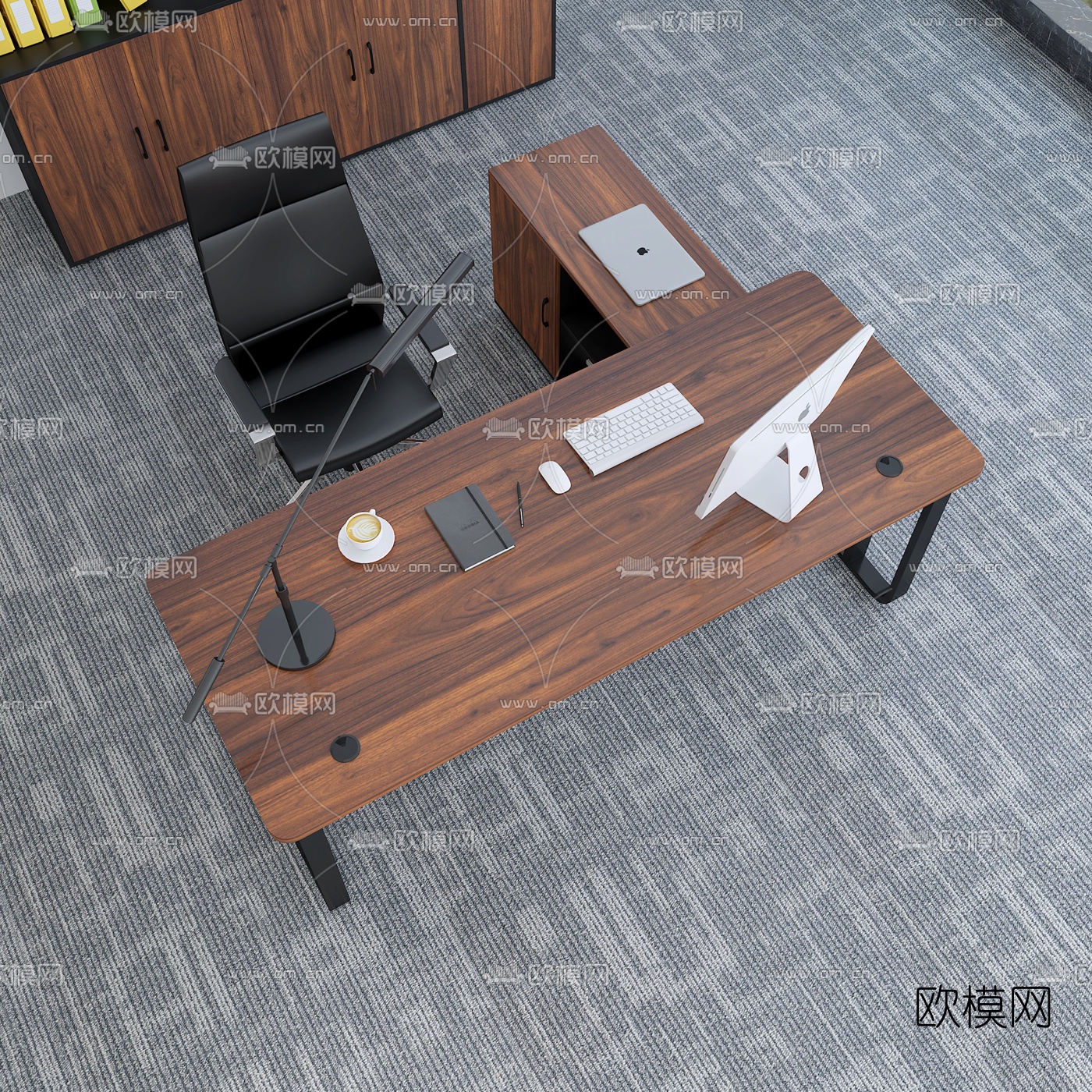 现代班台桌3d模型