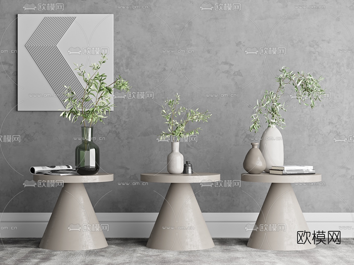 北欧绿植花瓶圆几3d模型下载