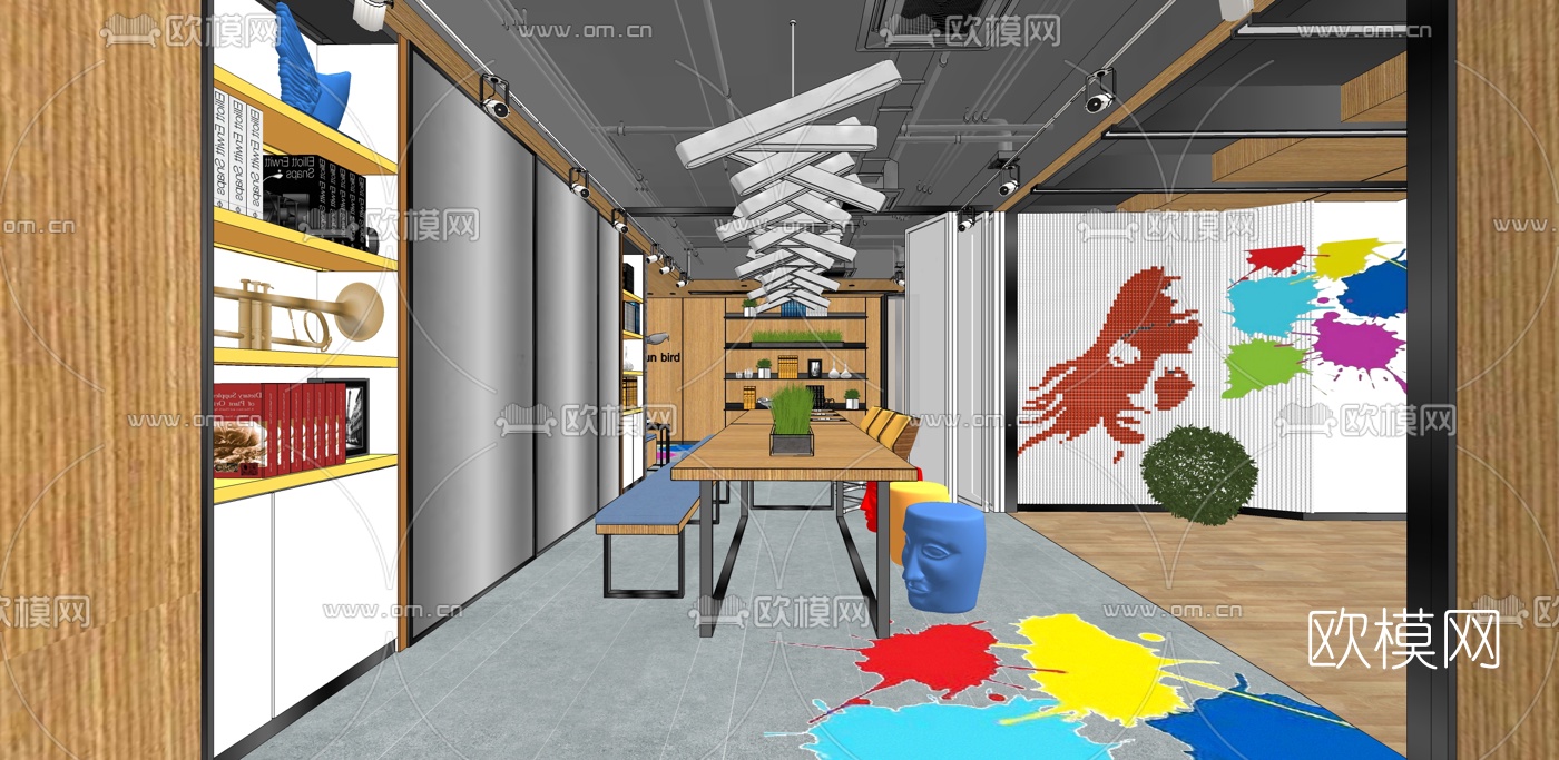 现代办公室su模型下载（渲染图2）