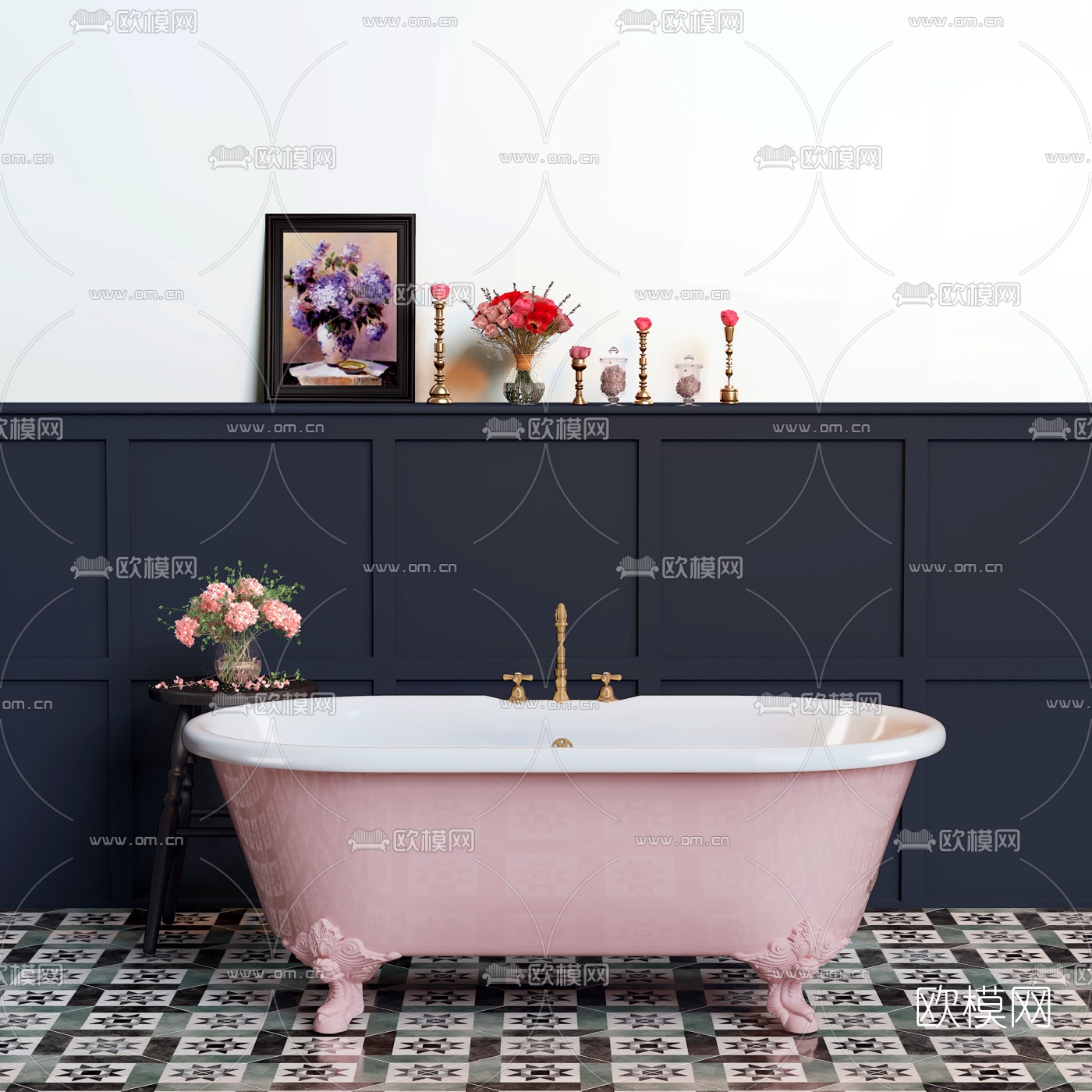 欧式陶瓷粉色浴缸3d模型下载