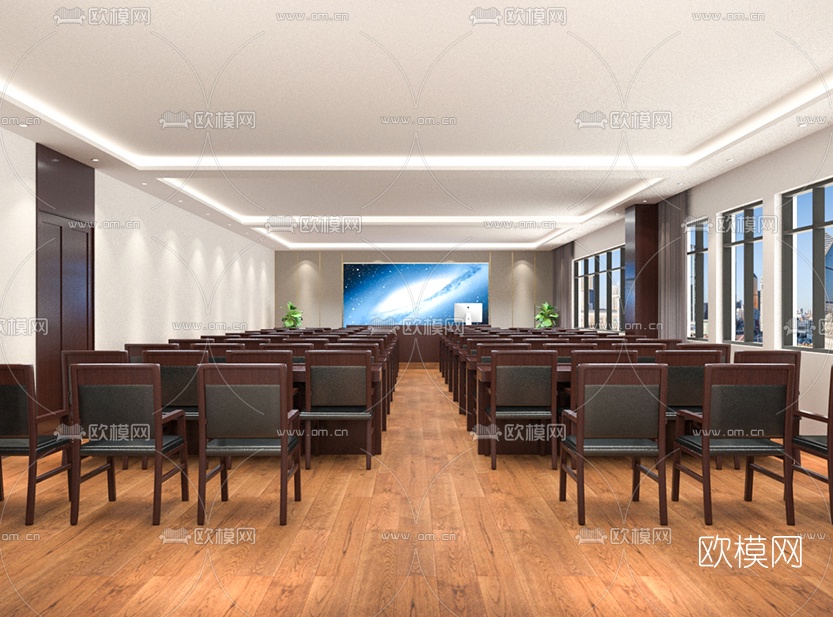 新中式大会议室免费3d模型下载