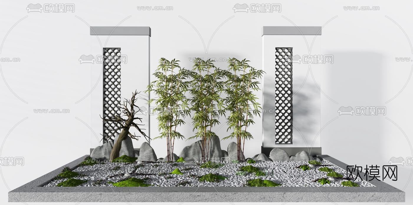 新中式竹子假山小品3d模型下载