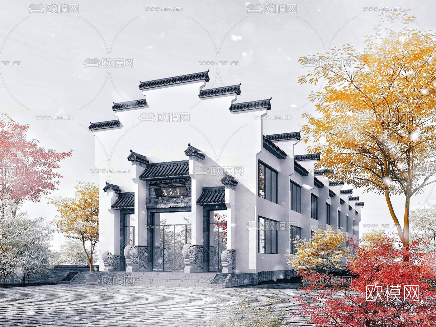 中式双层展览室3d模型下载