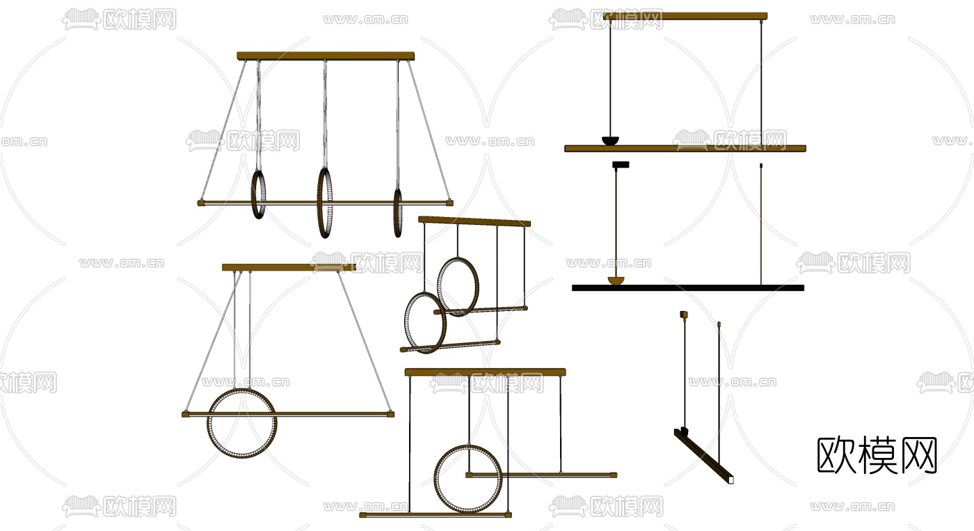 现代金属吊灯su模型下载