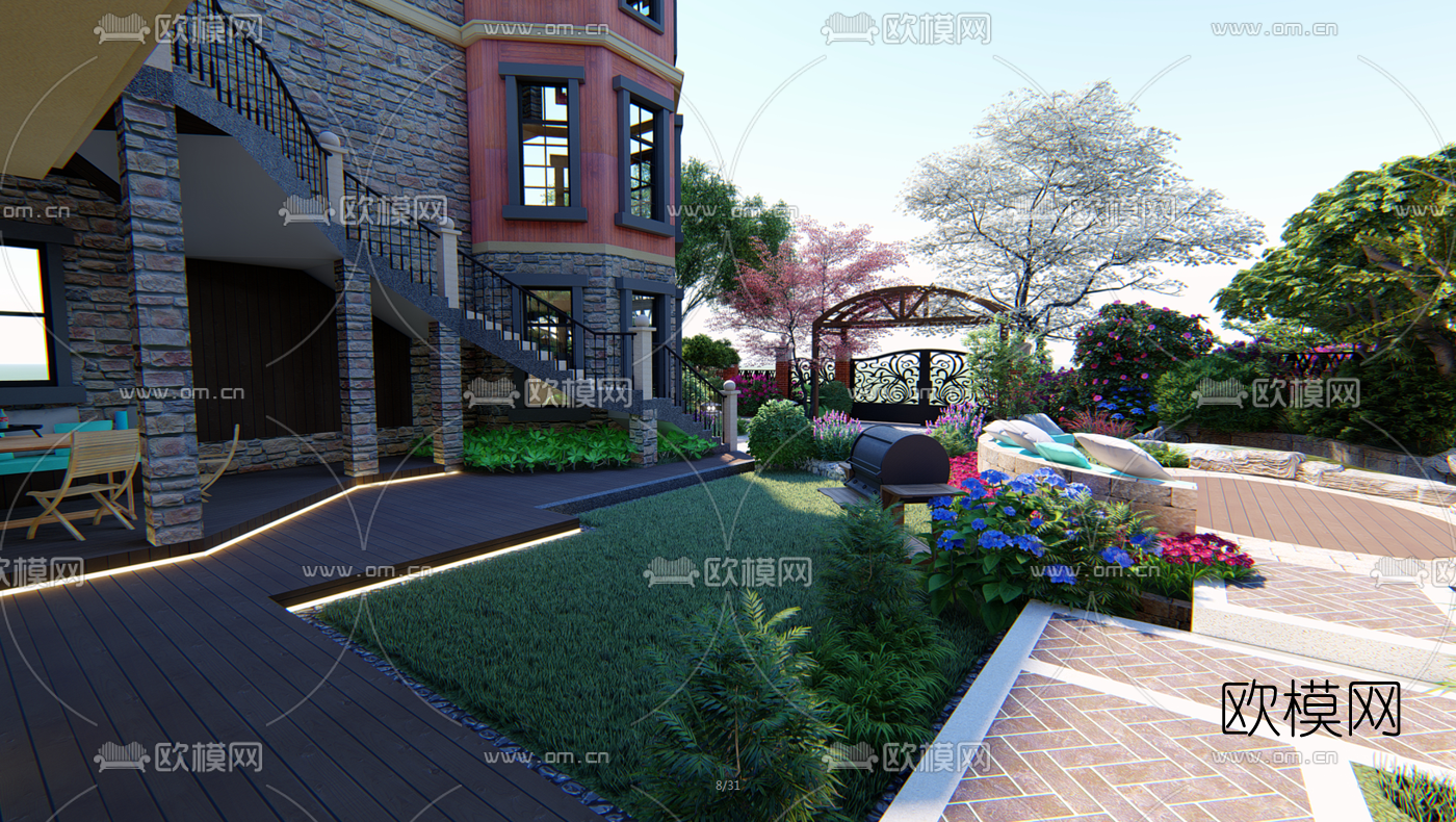 现代庭院景观su模型下载（渲染图5）