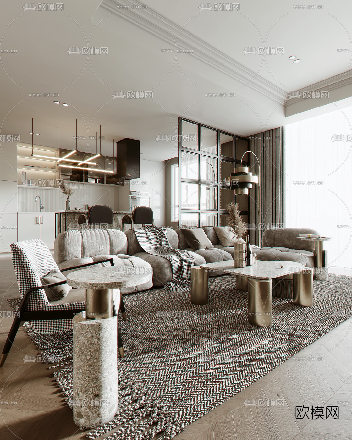 北欧客厅餐厅3d模型下载（渲染图4）