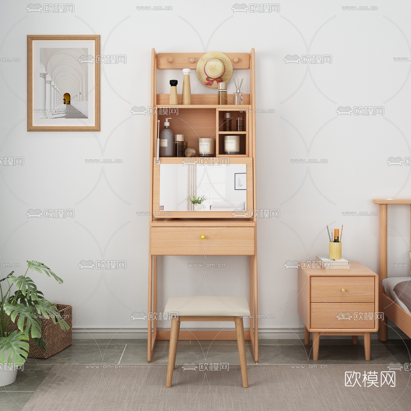 北欧原木梳妆台3d模型下载（渲染图2）