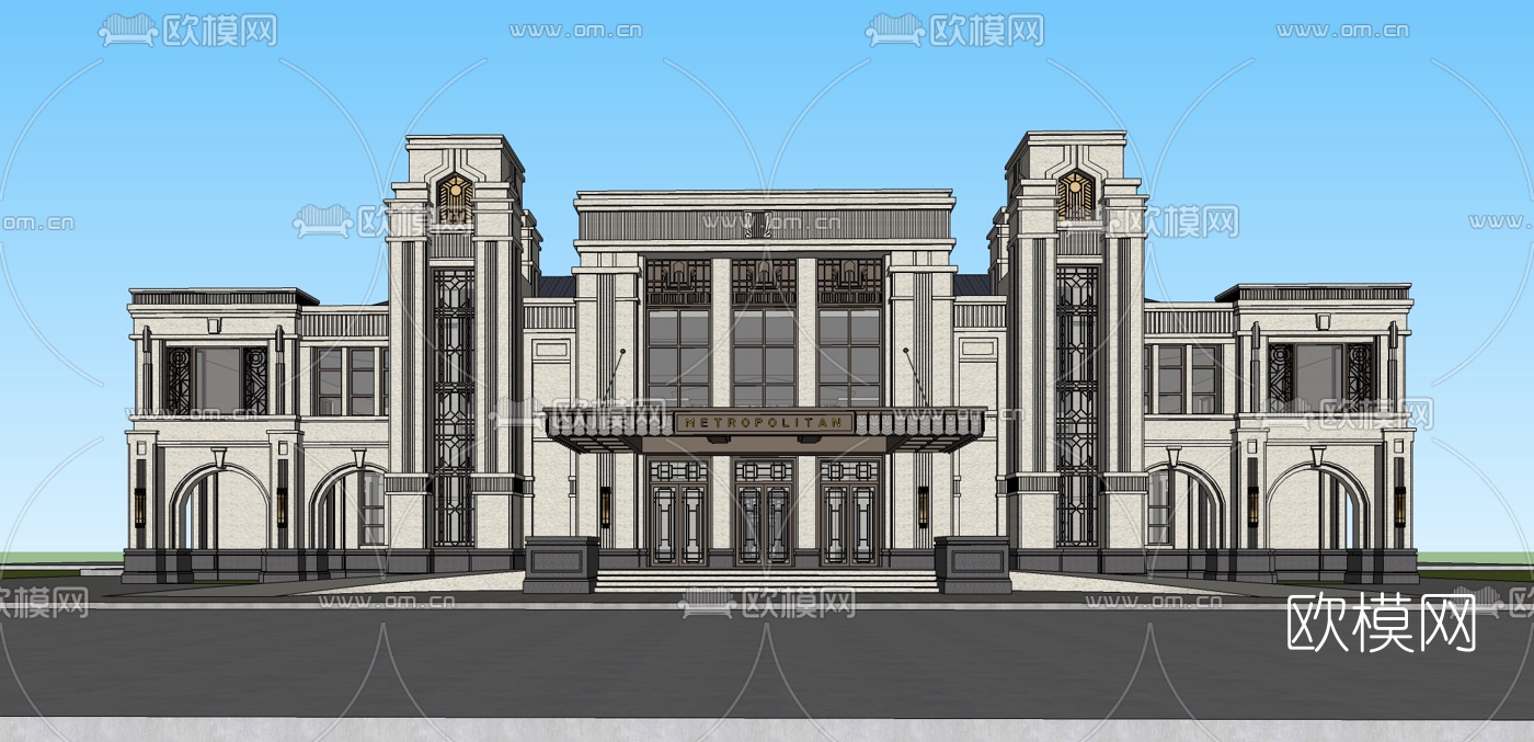 法式豪华酒店外观su模型下载（渲染图2）
