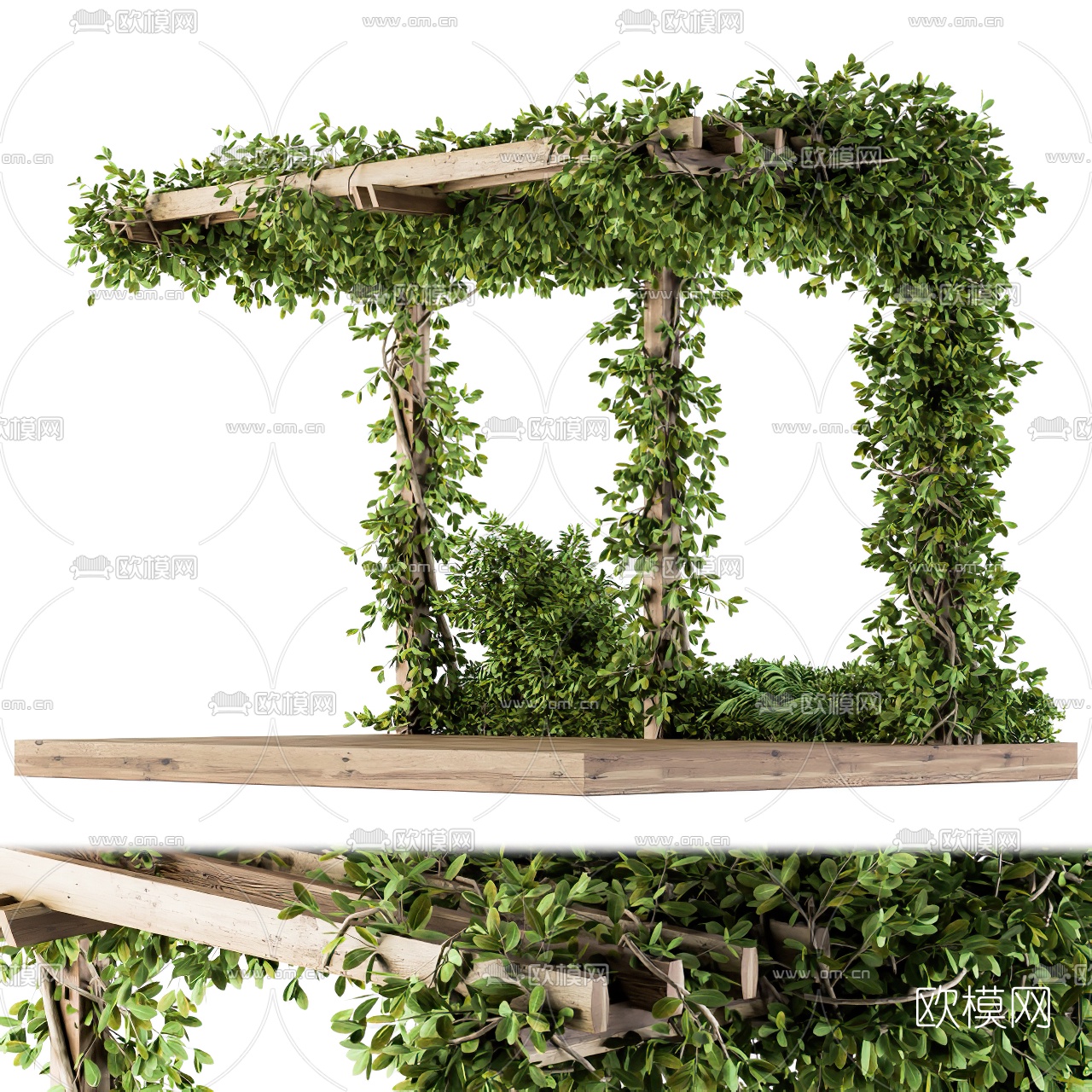 自然风花架凉亭3d模型下载（渲染图2）