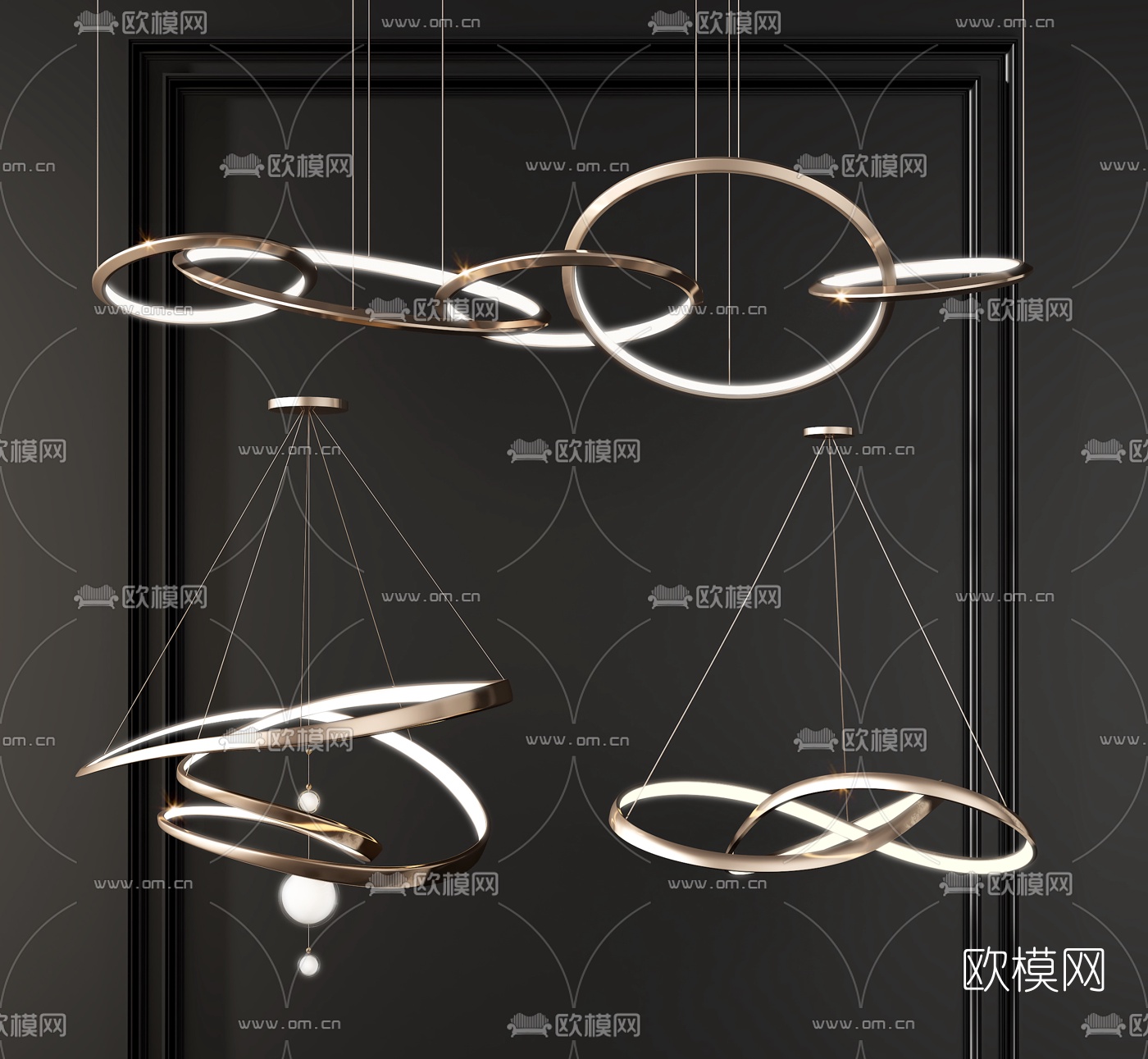现代环形金属吊灯3d模型