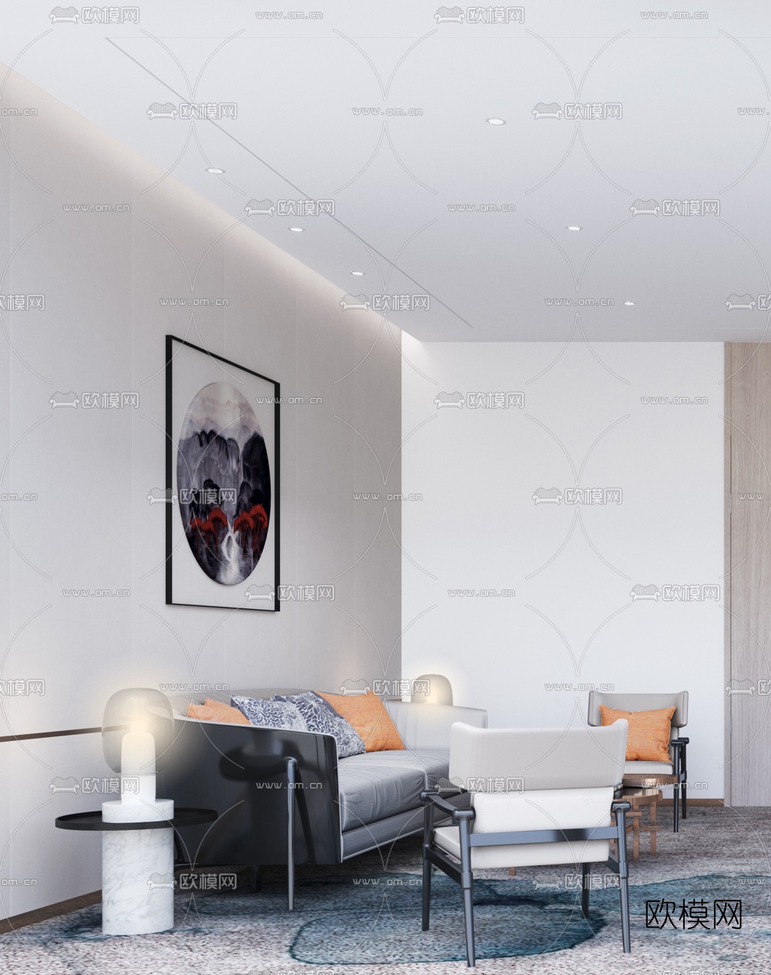 新中式餐厅包间3d模型下载（渲染图2）