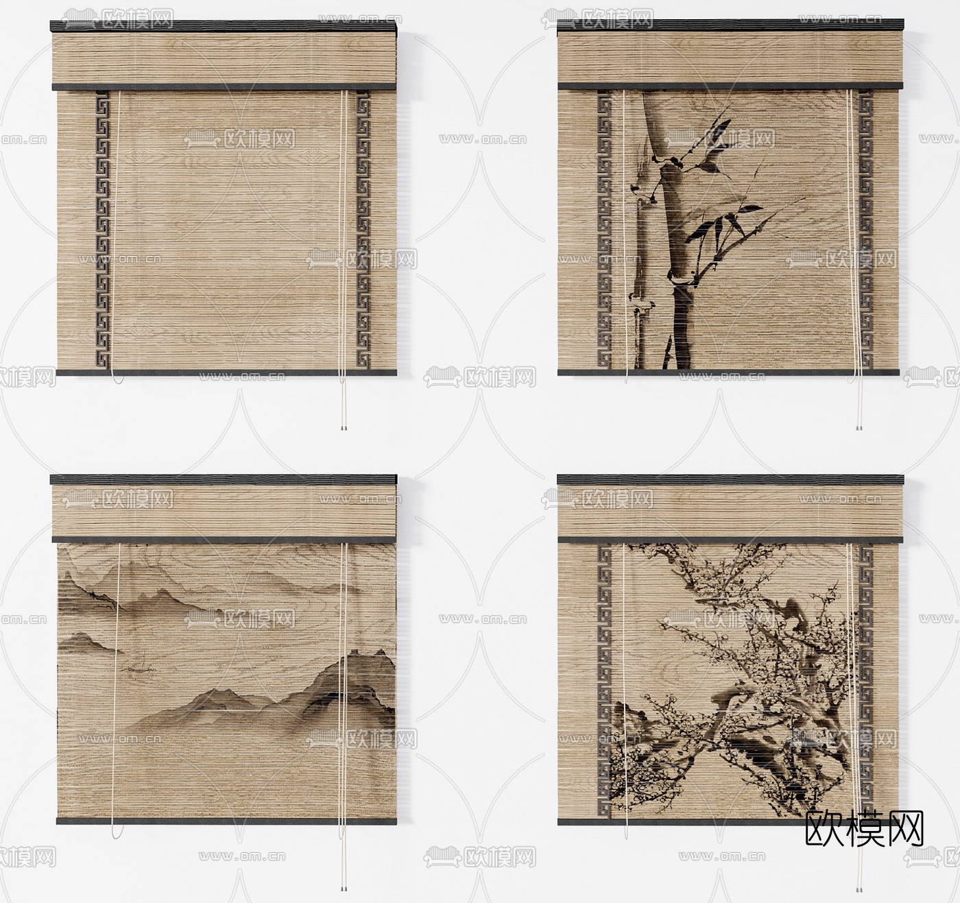 新中式竹帘卷帘3d模型-免费3dmax模型库-欧模网