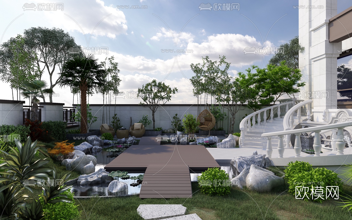欧式别墅花园3d模型下载（渲染图4）