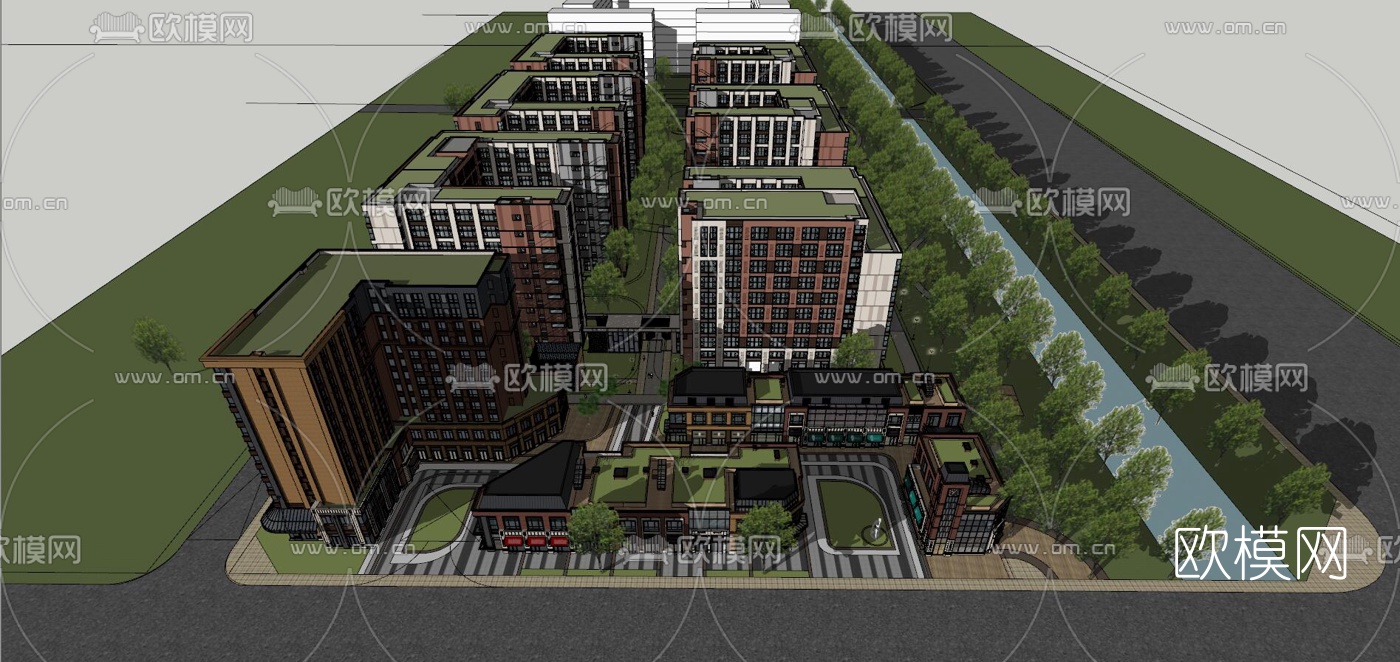 欧式商业街su模型下载（渲染图2）