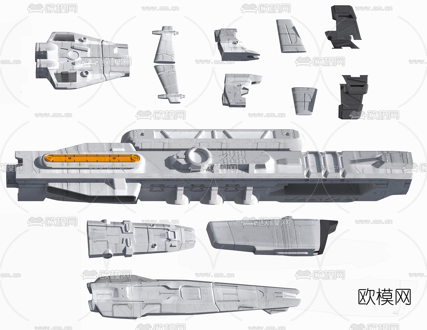 现代未来科幻飞船零部件3d模型下载（渲染图3）