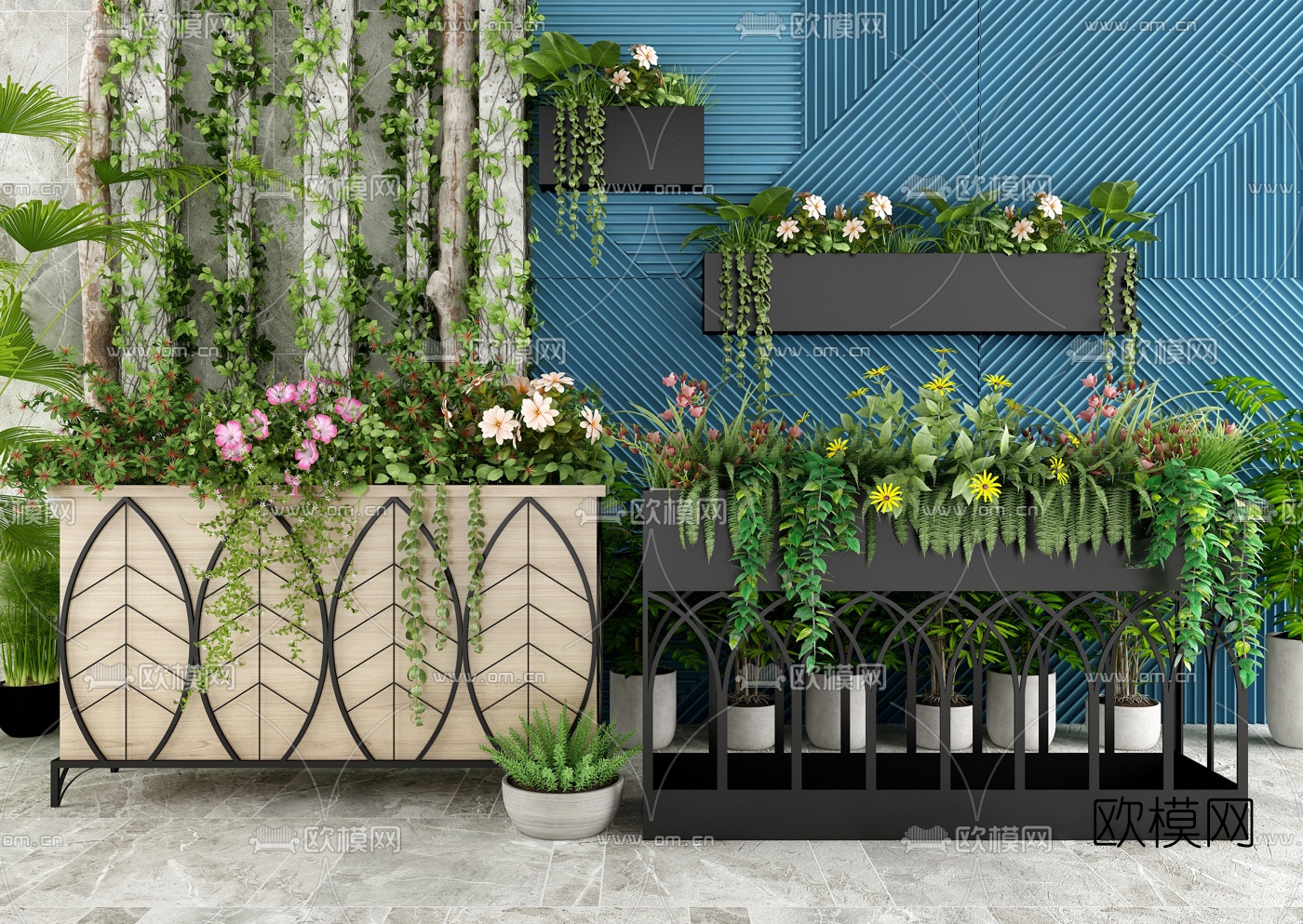 现代花箱爬藤盆栽3d模型