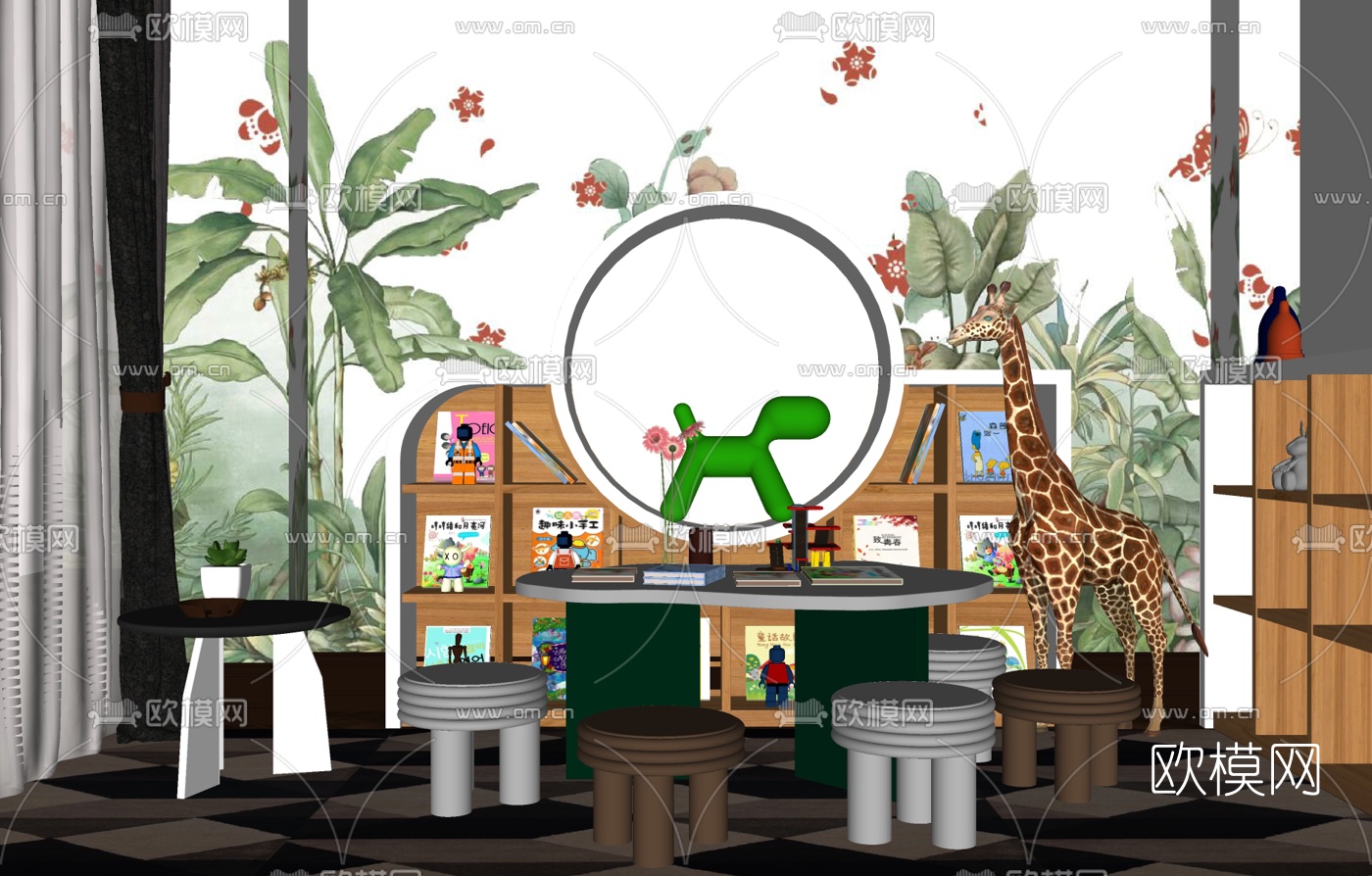 现代儿童桌椅su模型下载