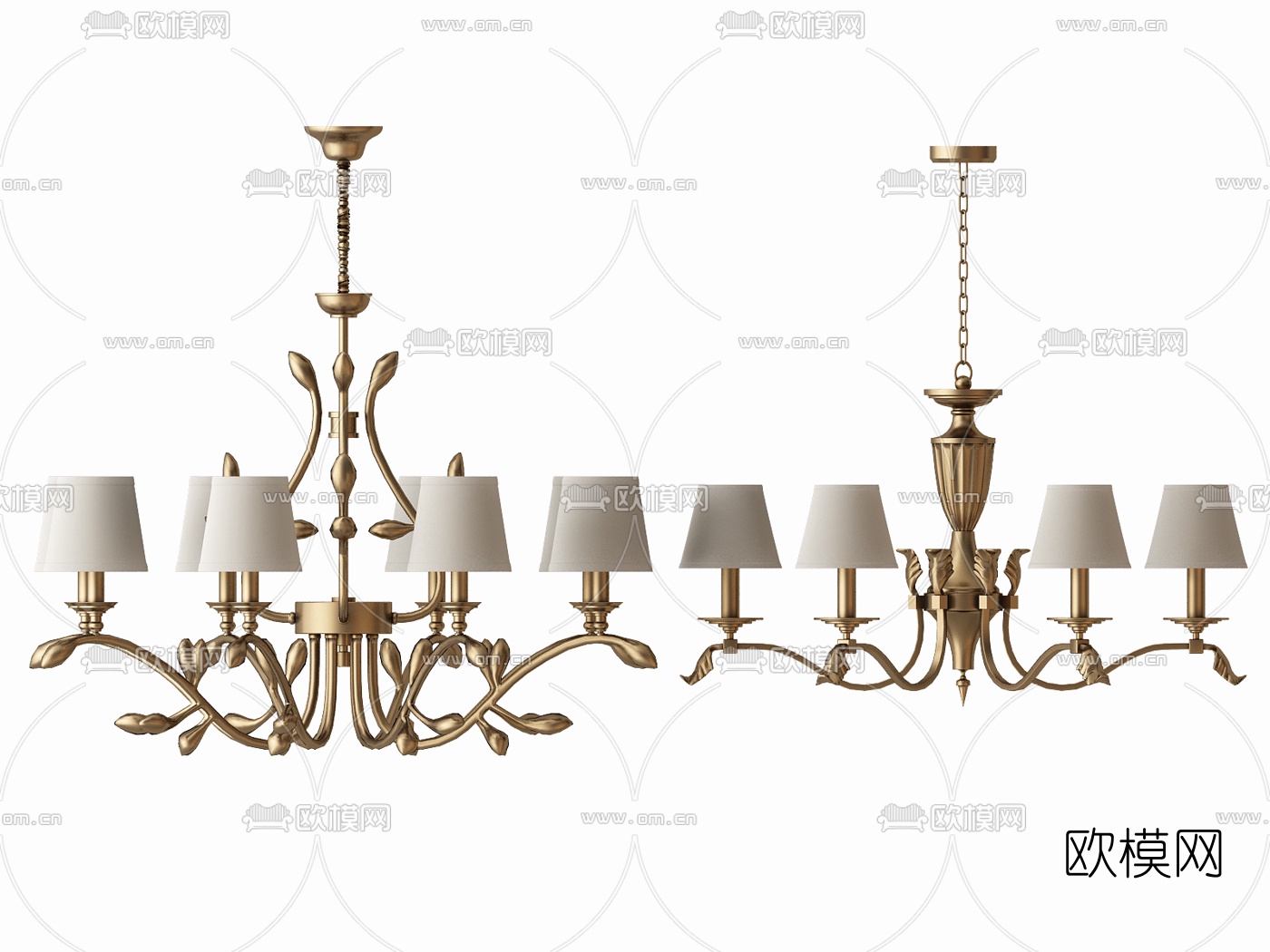 简欧金属多头灯罩吊灯3d模型下载