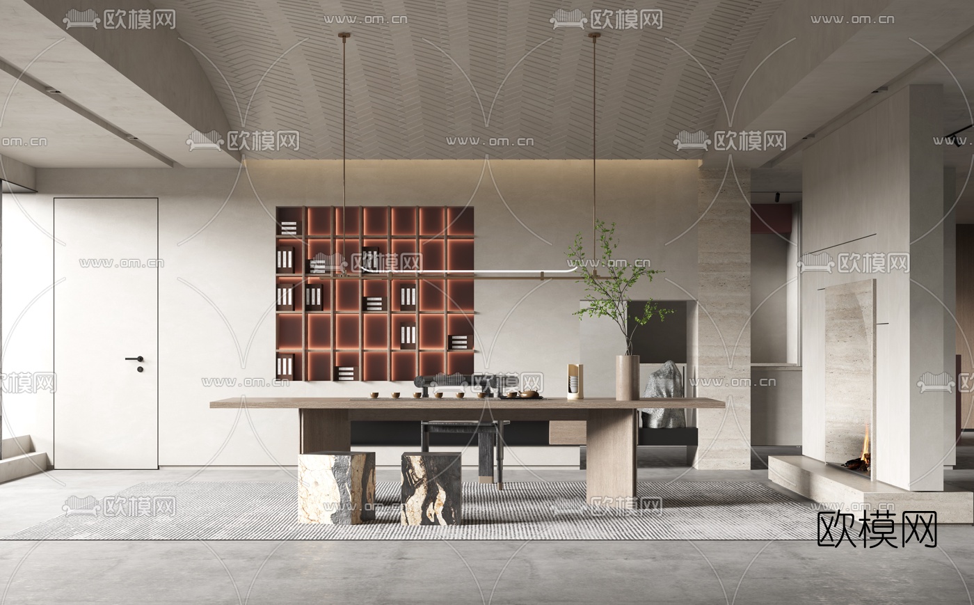 现代侘寂茶室3d模型下载（渲染图1）