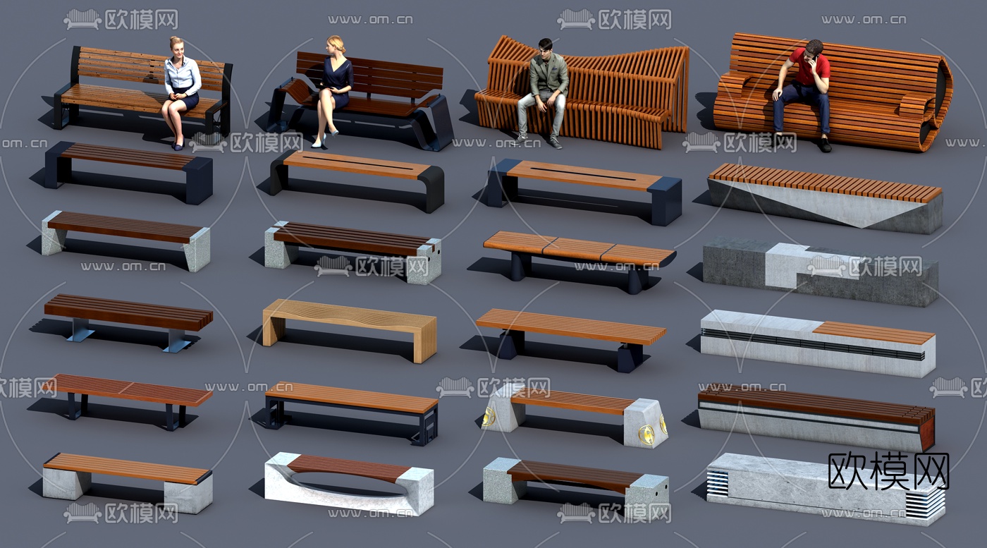 现代公园座椅休息坐凳3d模型下载（渲染图2）