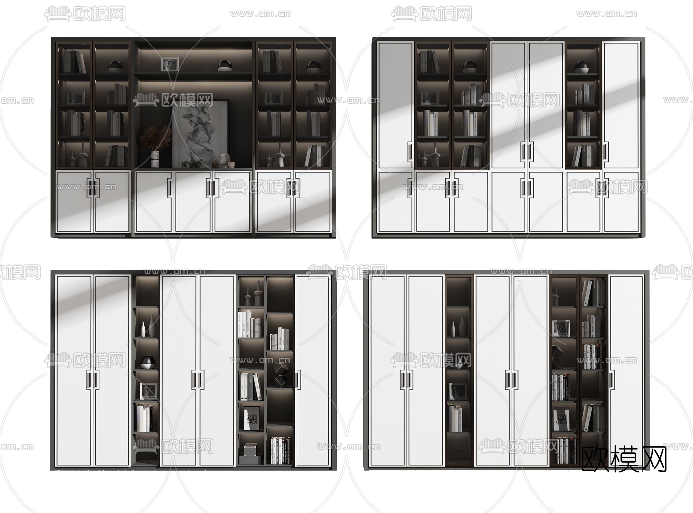 新中式轻奢书柜su模型下载（渲染图1）