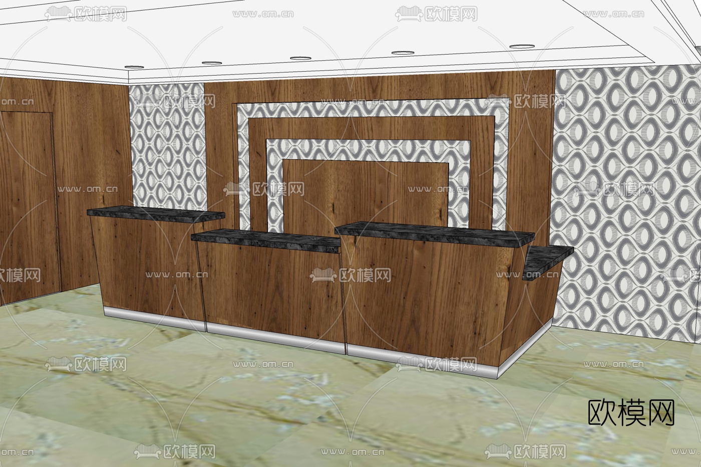 现代前台接待台免费su模型下载