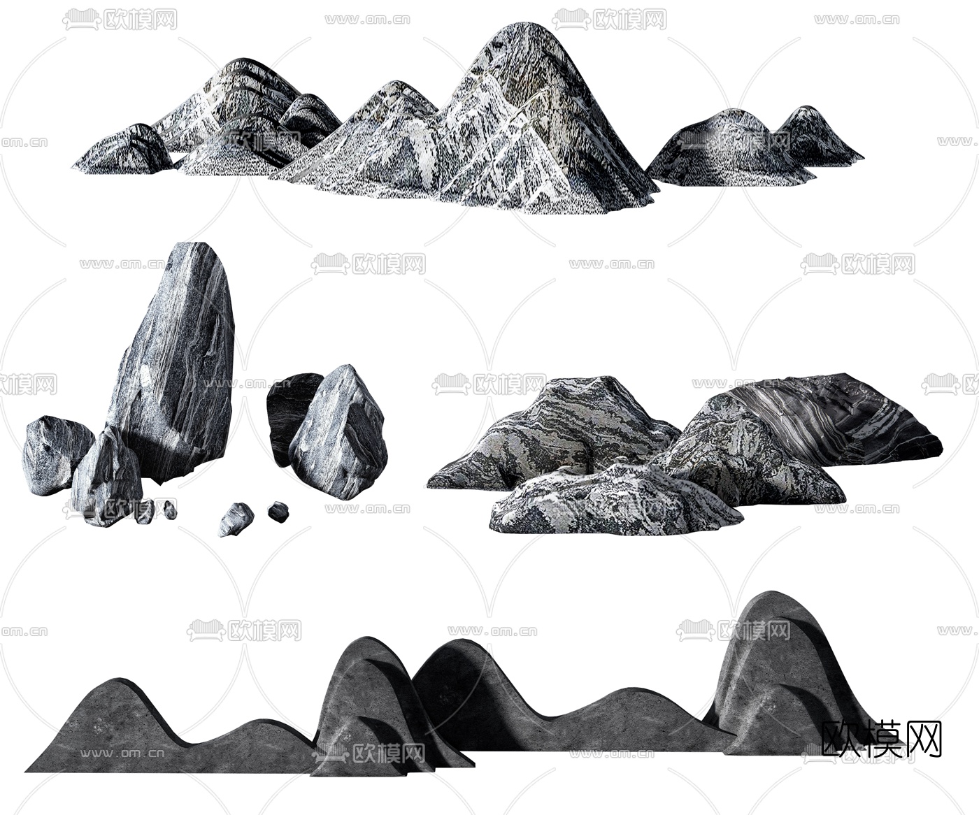 自然风假山石块3d模型下载