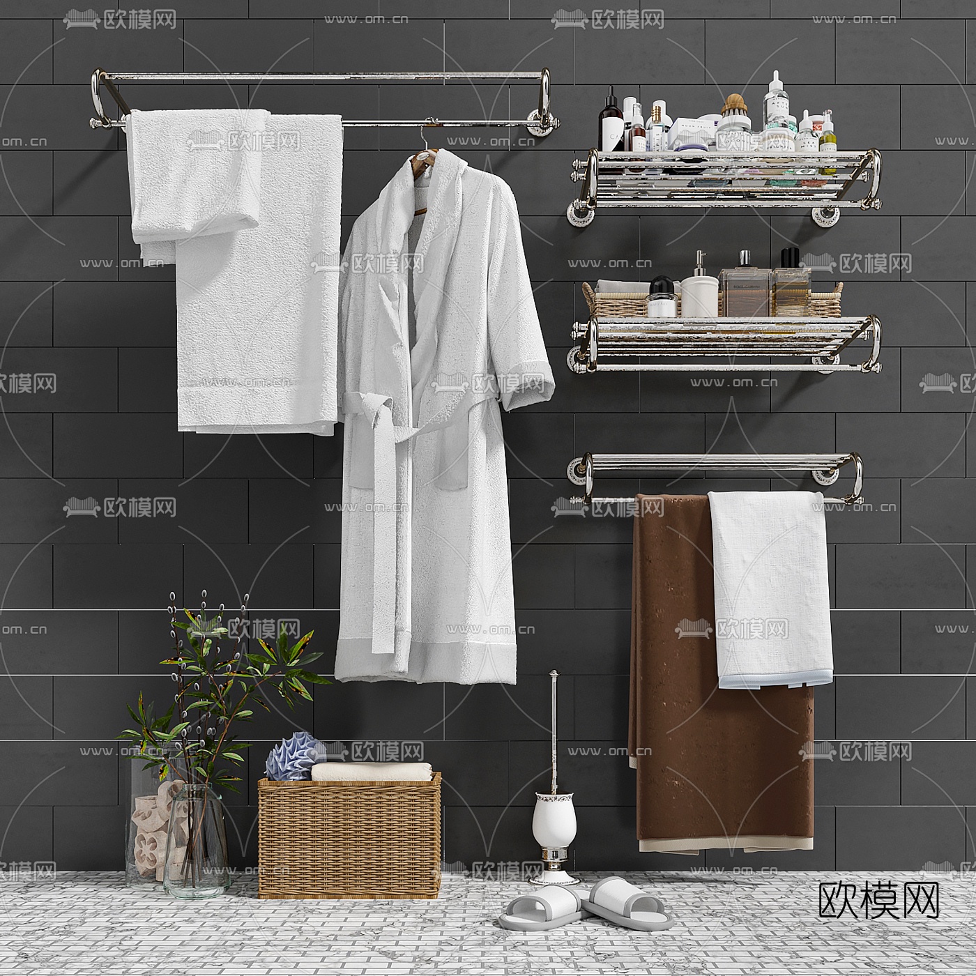 现代浴袍毛巾洗漱用品3d模型