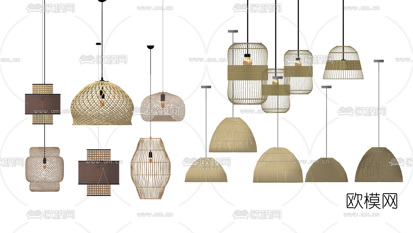 日式藤编吊灯su模型下载