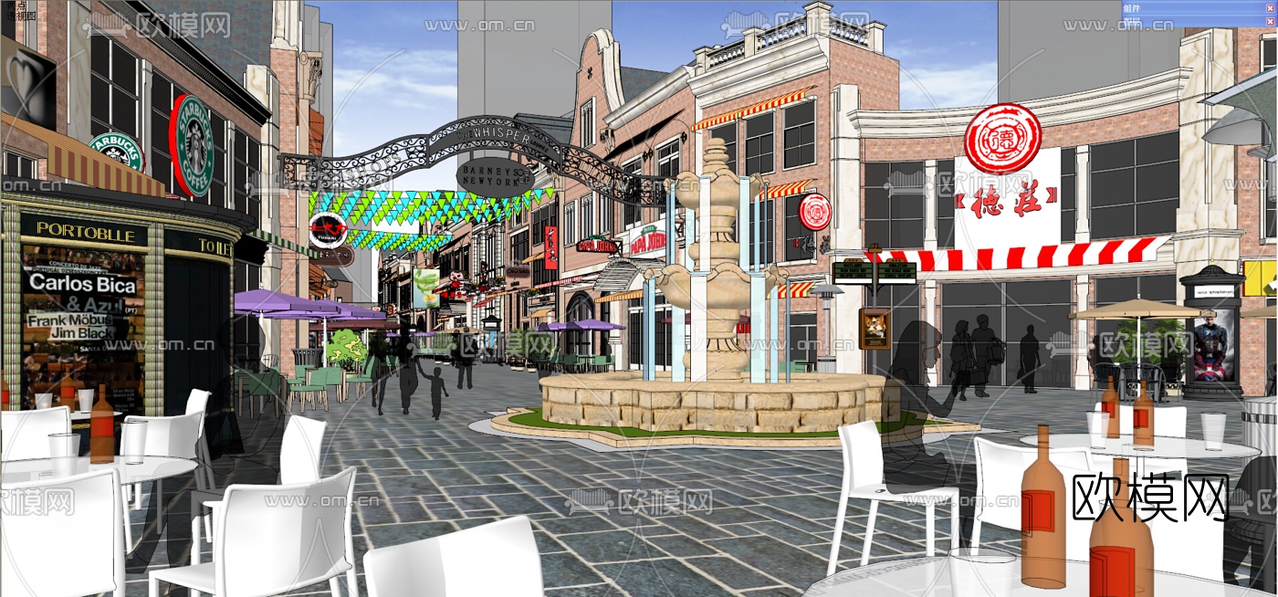 欧式商业街su模型下载（渲染图3）