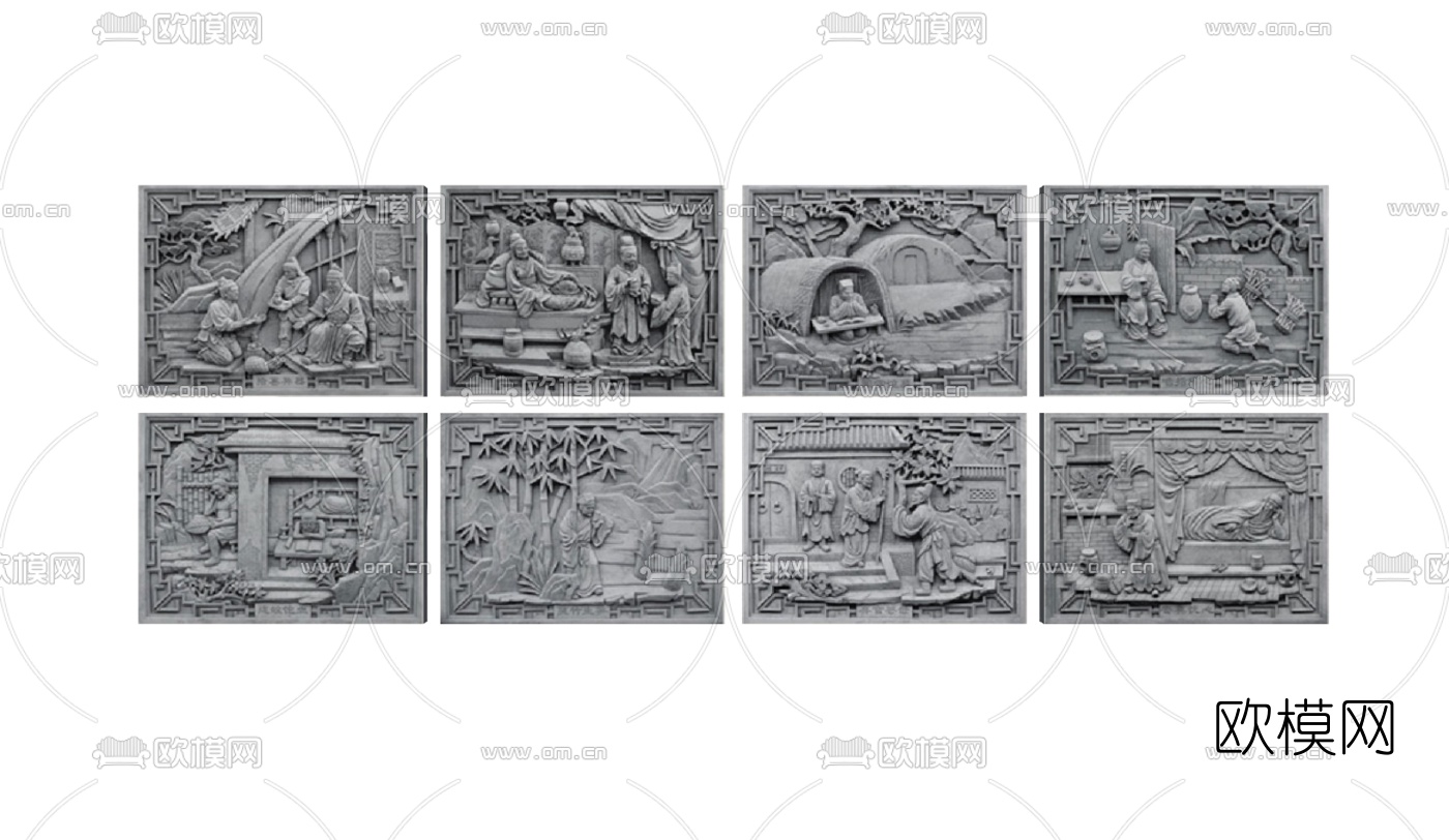 中式人物砖雕su模型下载